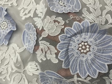 2025 New Designs 3D Flower with Mesh Fabric Base Plain Embroidery HKP10086  Laser Cutting Embroidery Lace,cotton fabric,wedding dress fabric