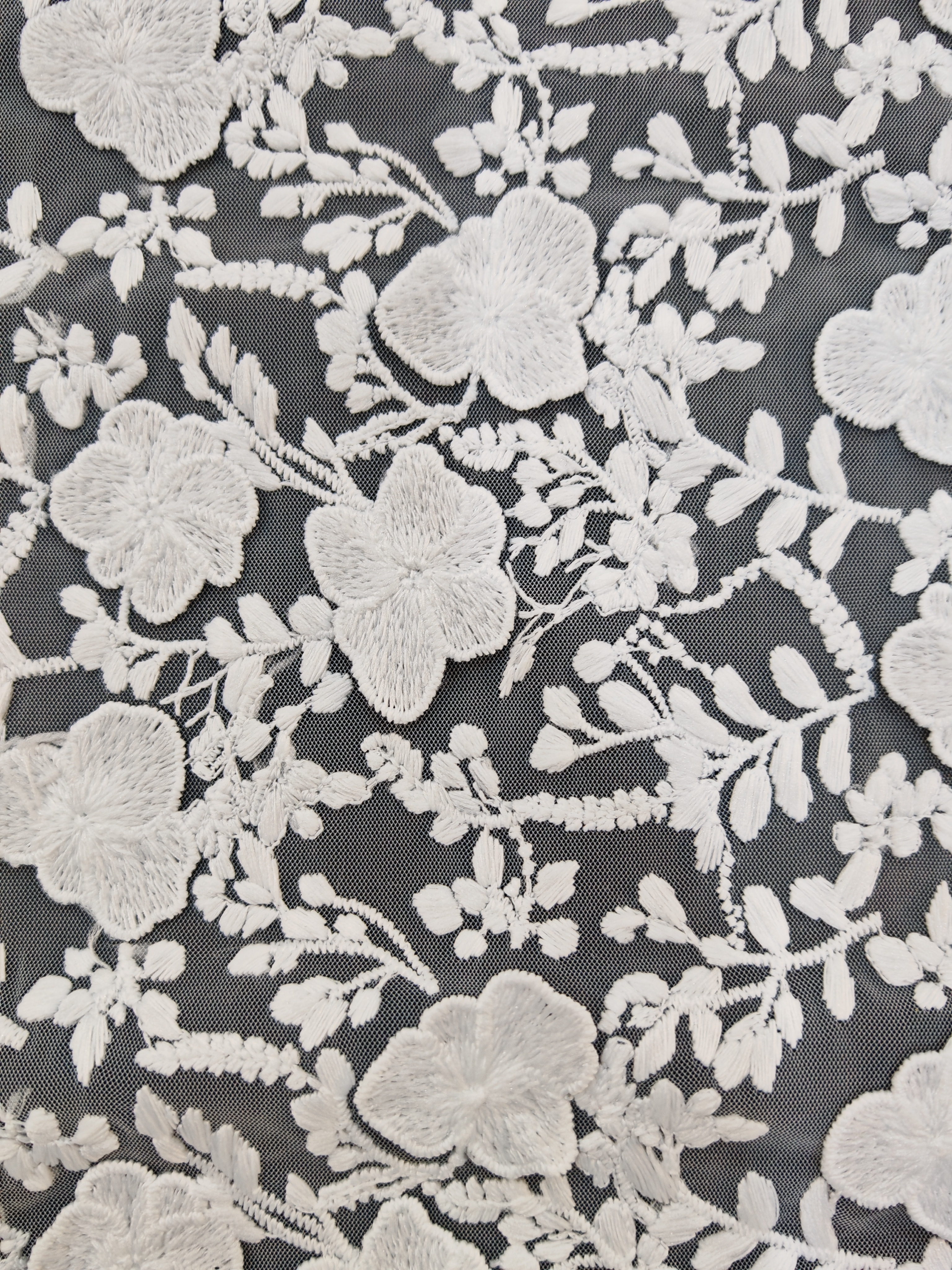 Elegant White Flower Pattern With Plain Embroidery HKP10274  sequins embroidery factory
