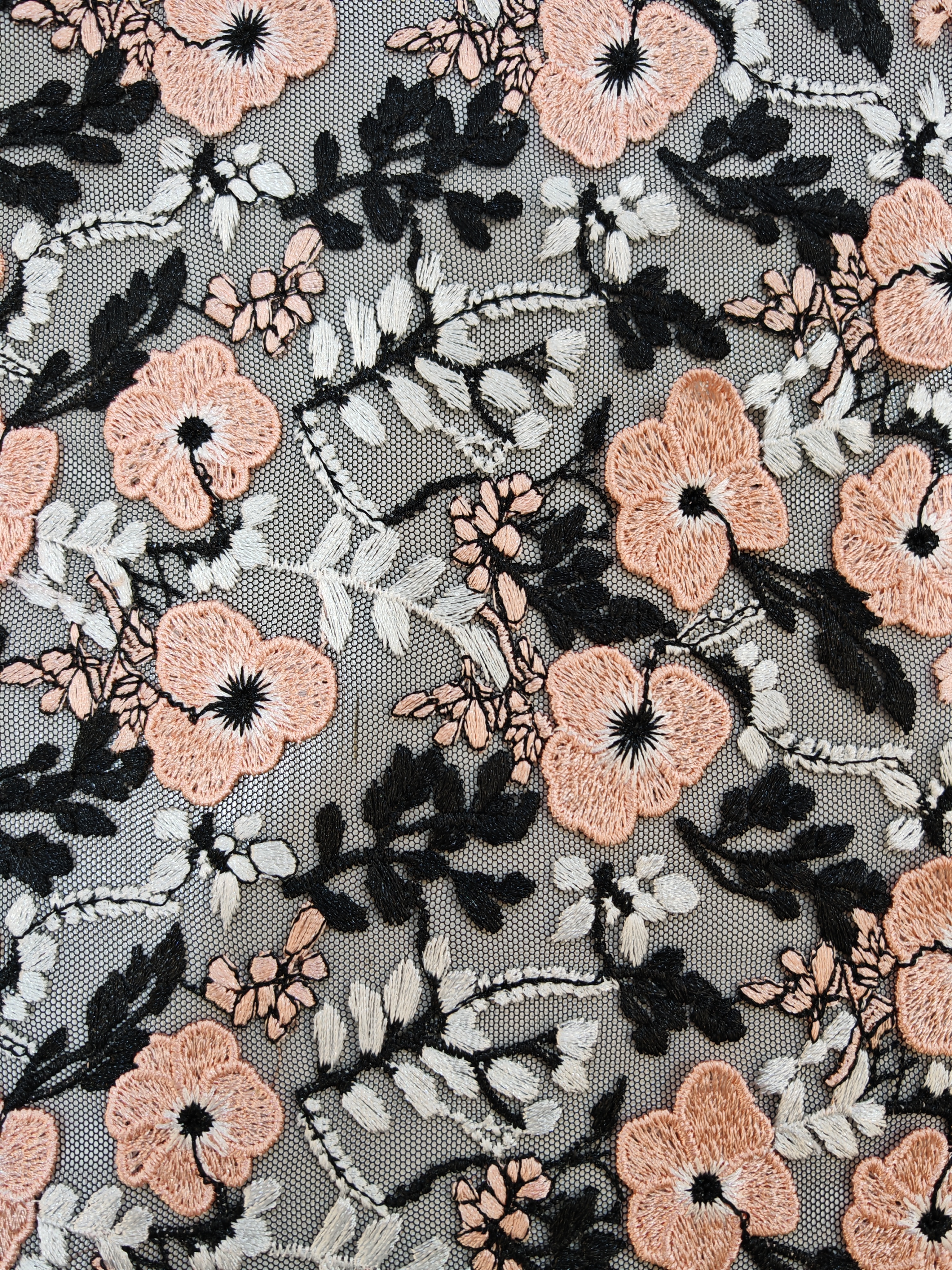 Flesh Pink And Black Flower Pattern With Plain Embroidery HKP10274  sequins embroidery factory
