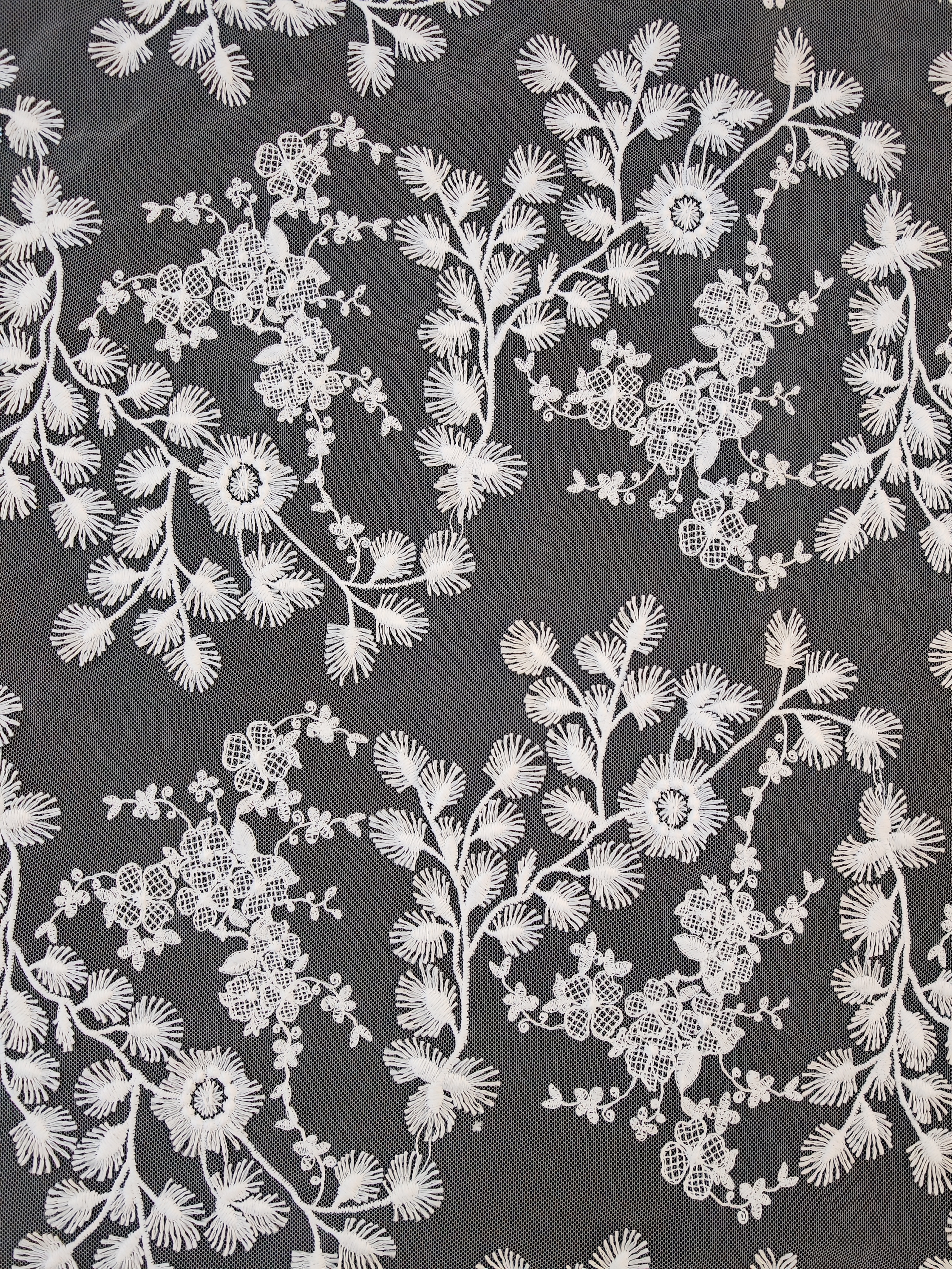 Elegant White Flower Pattern With Plain Embroidery HKP10275  sequins embroidery factory