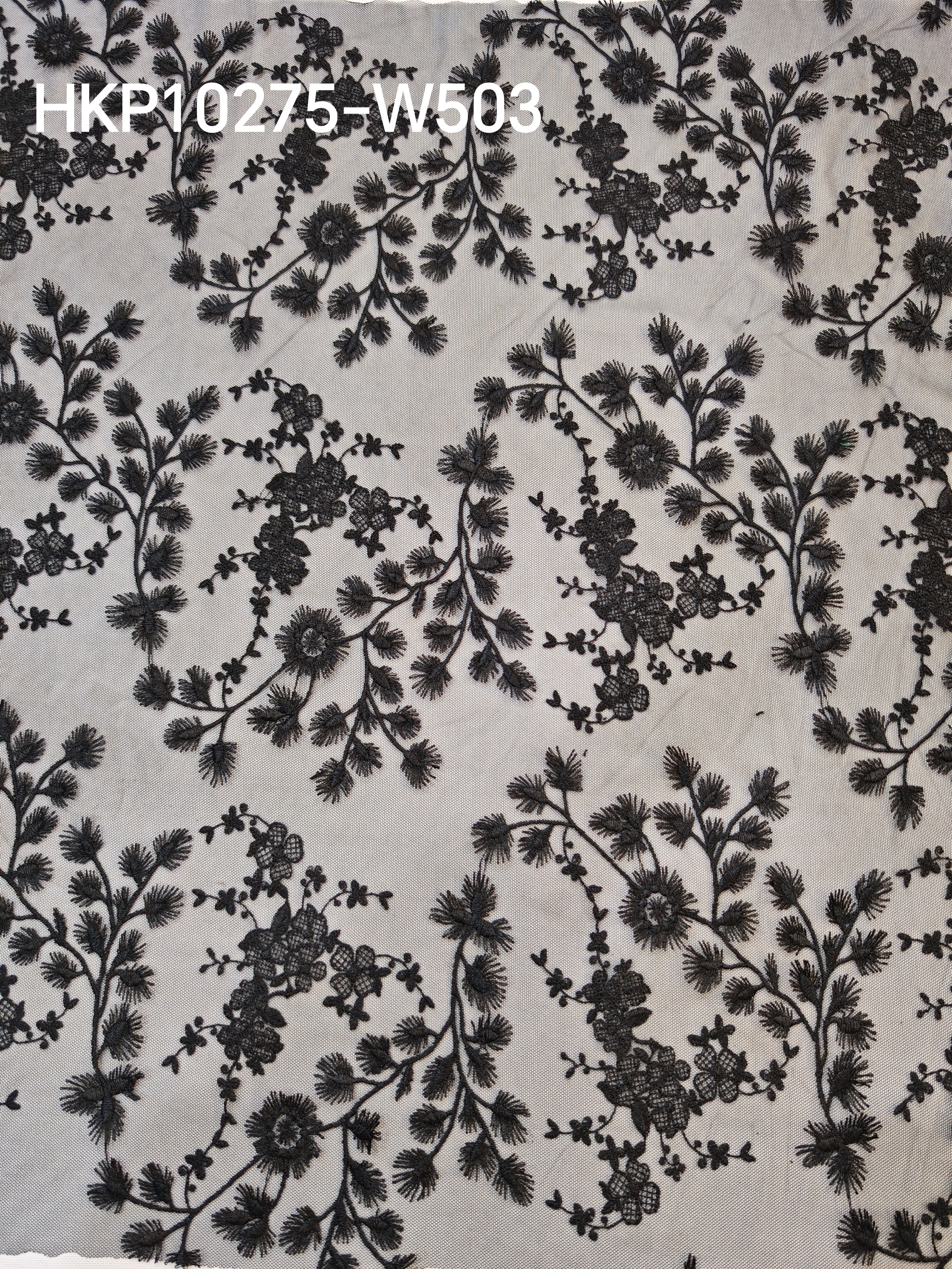 Elegant Black Flower Pattern With Plain Embroidery HKP10275  sequins embroidery factory