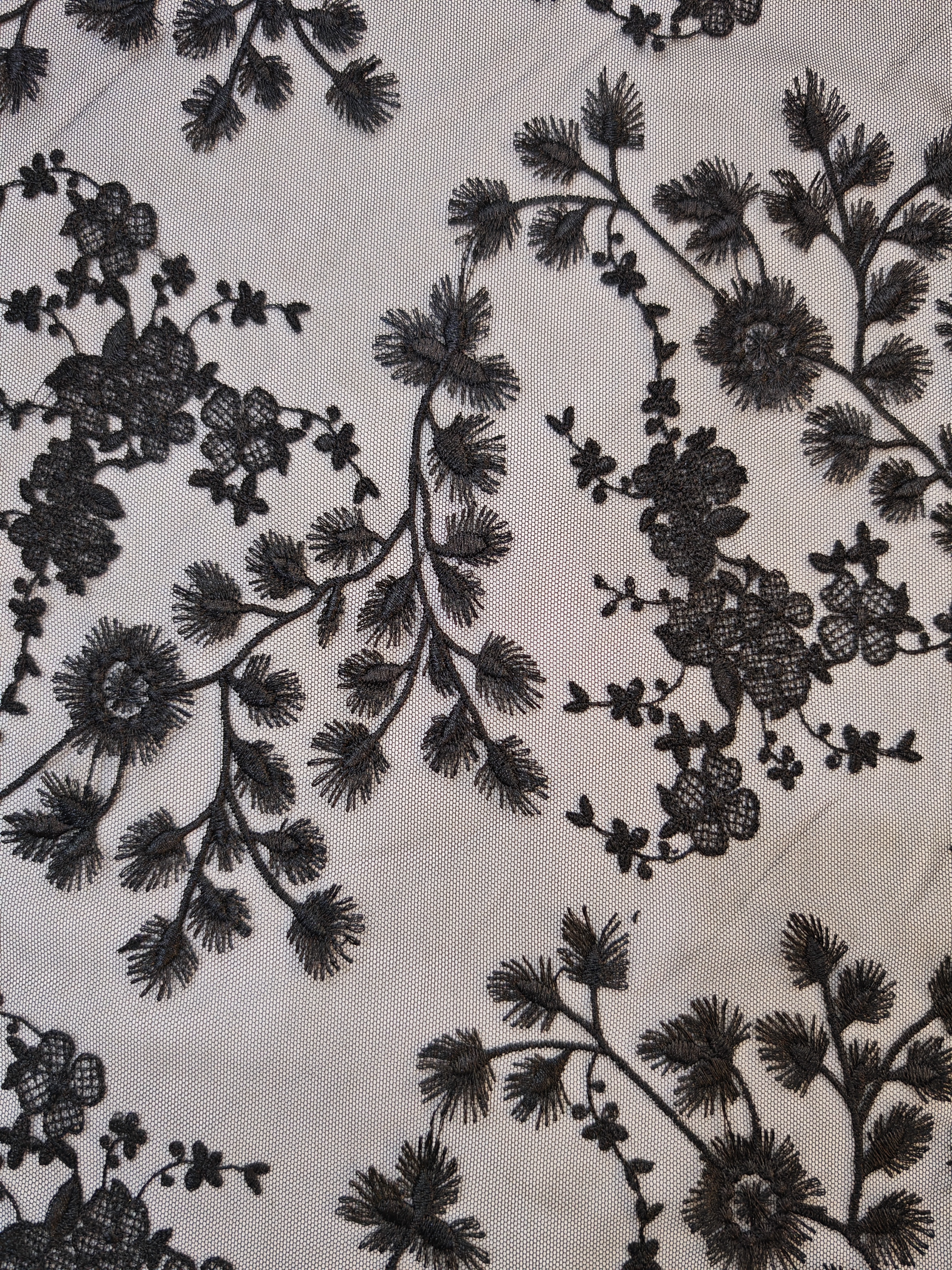 Elegant Black Flower Pattern With Plain Embroidery HKP10275  sequins embroidery factory