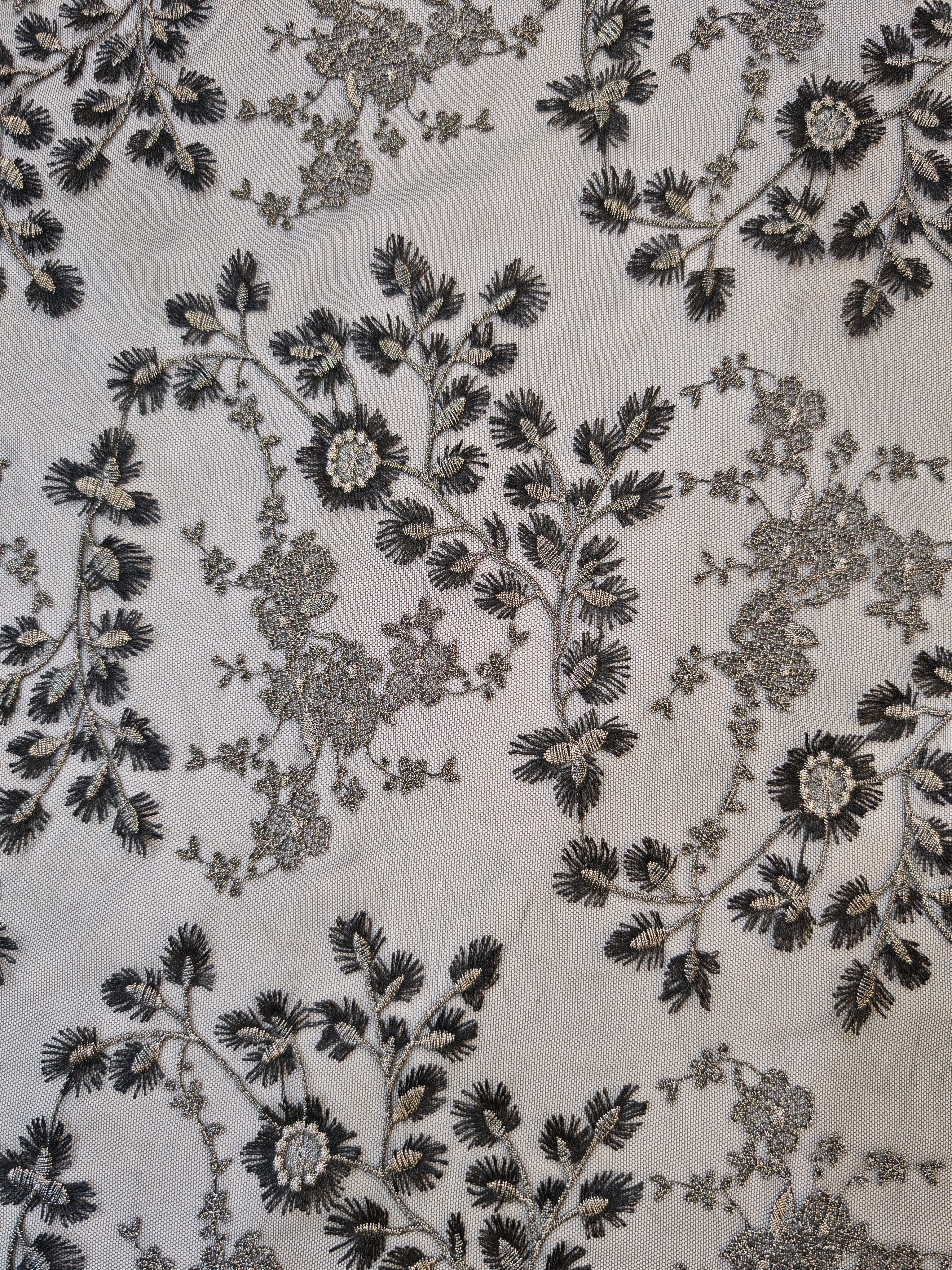 Beautiful Black And Gray Flower Pattern With Plain Embroidery HKP10275  sequins embroidery factory