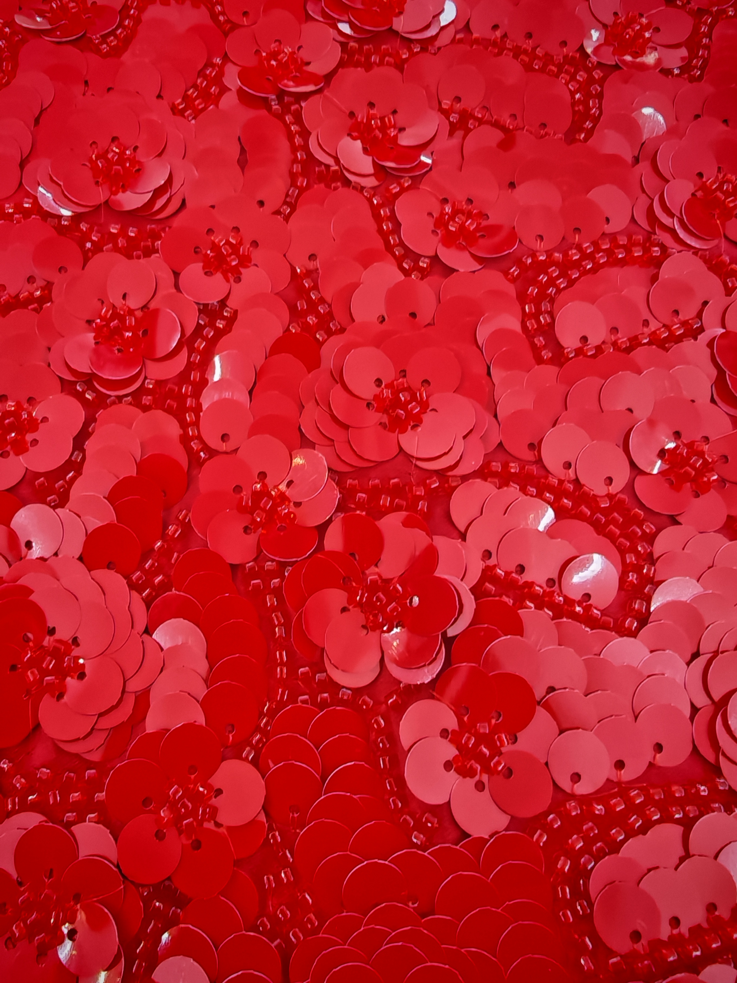 Sequins Embroidery with red sequins HKZ10133  sequins embroidery factory