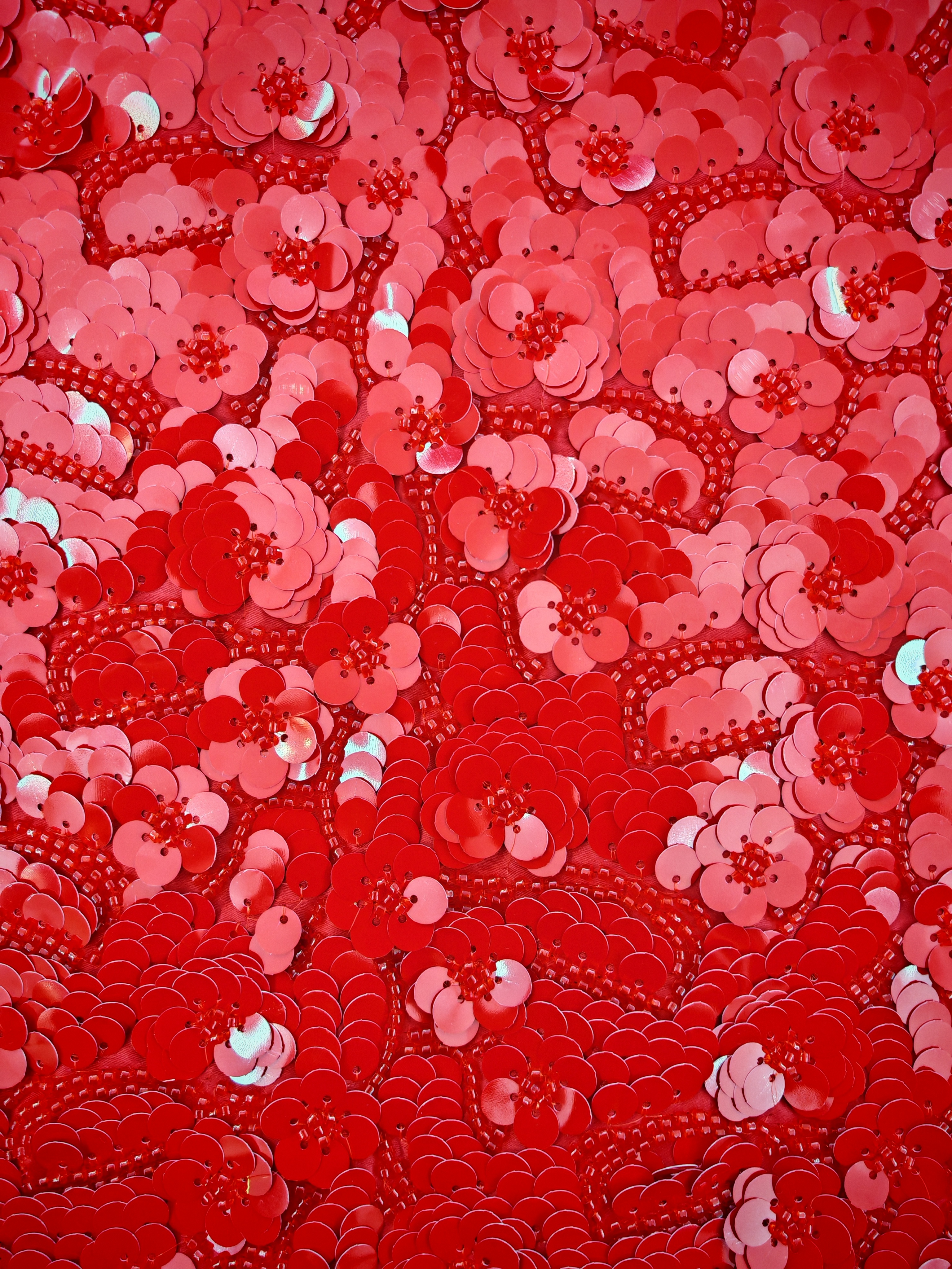 Sequins Embroidery with red sequins HKZ10133  sequins embroidery factory