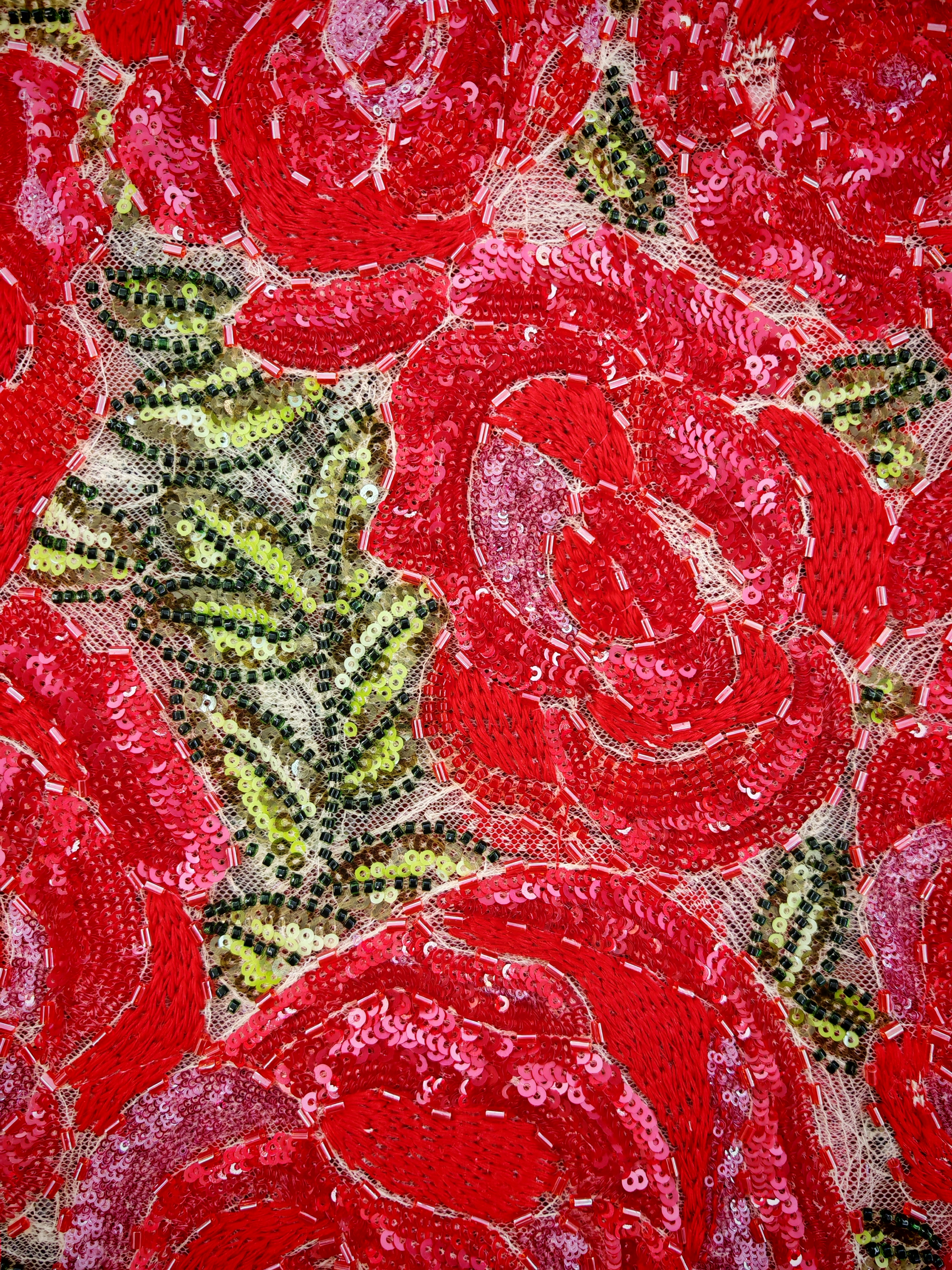 Sequins Embroidery with sequins flowers HKZ10299  sequins embroidery factory