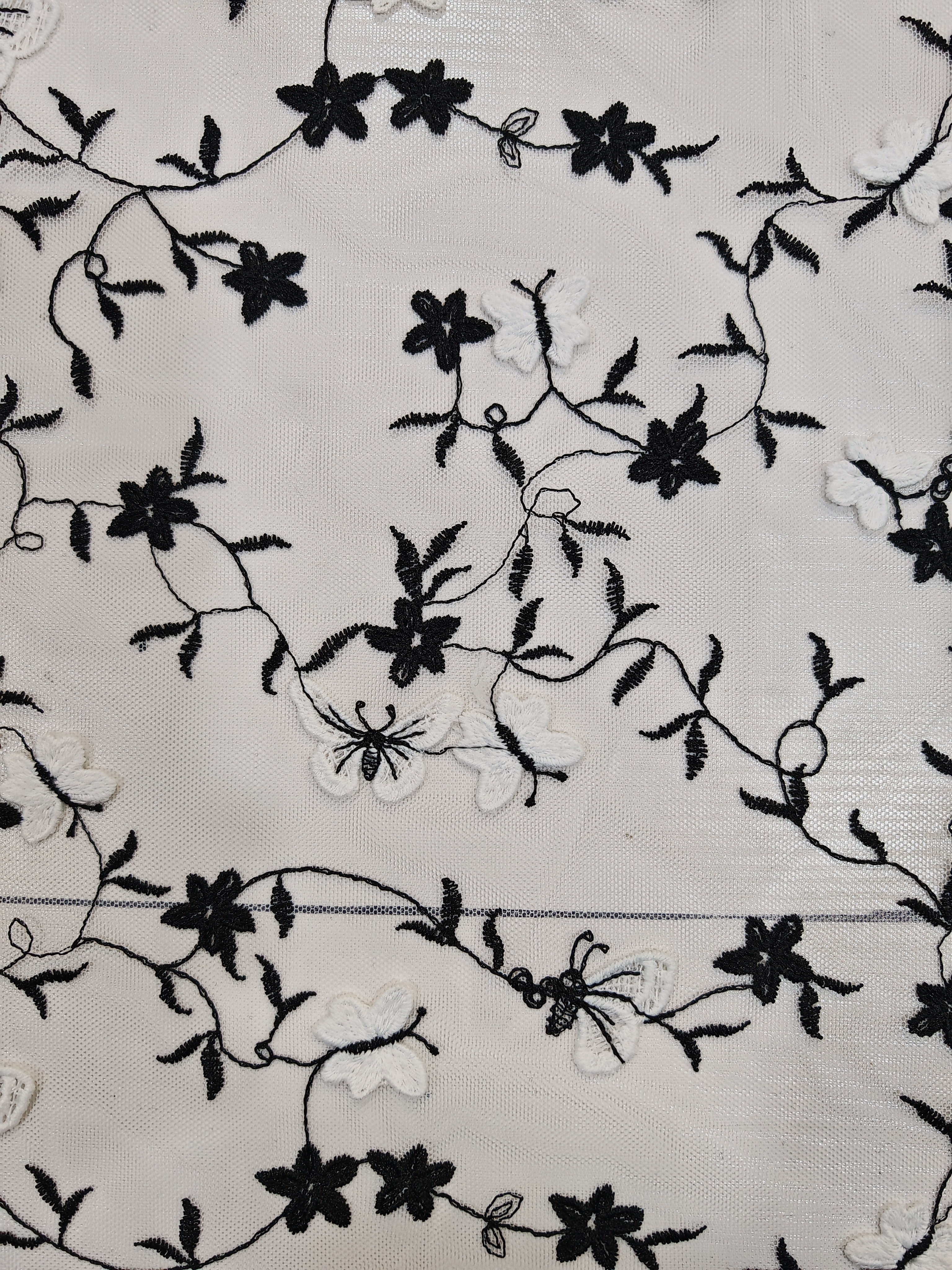 Vivid Black Butterfly Pattern With Plain Embroidery HKP10278  sequins embroidery factory