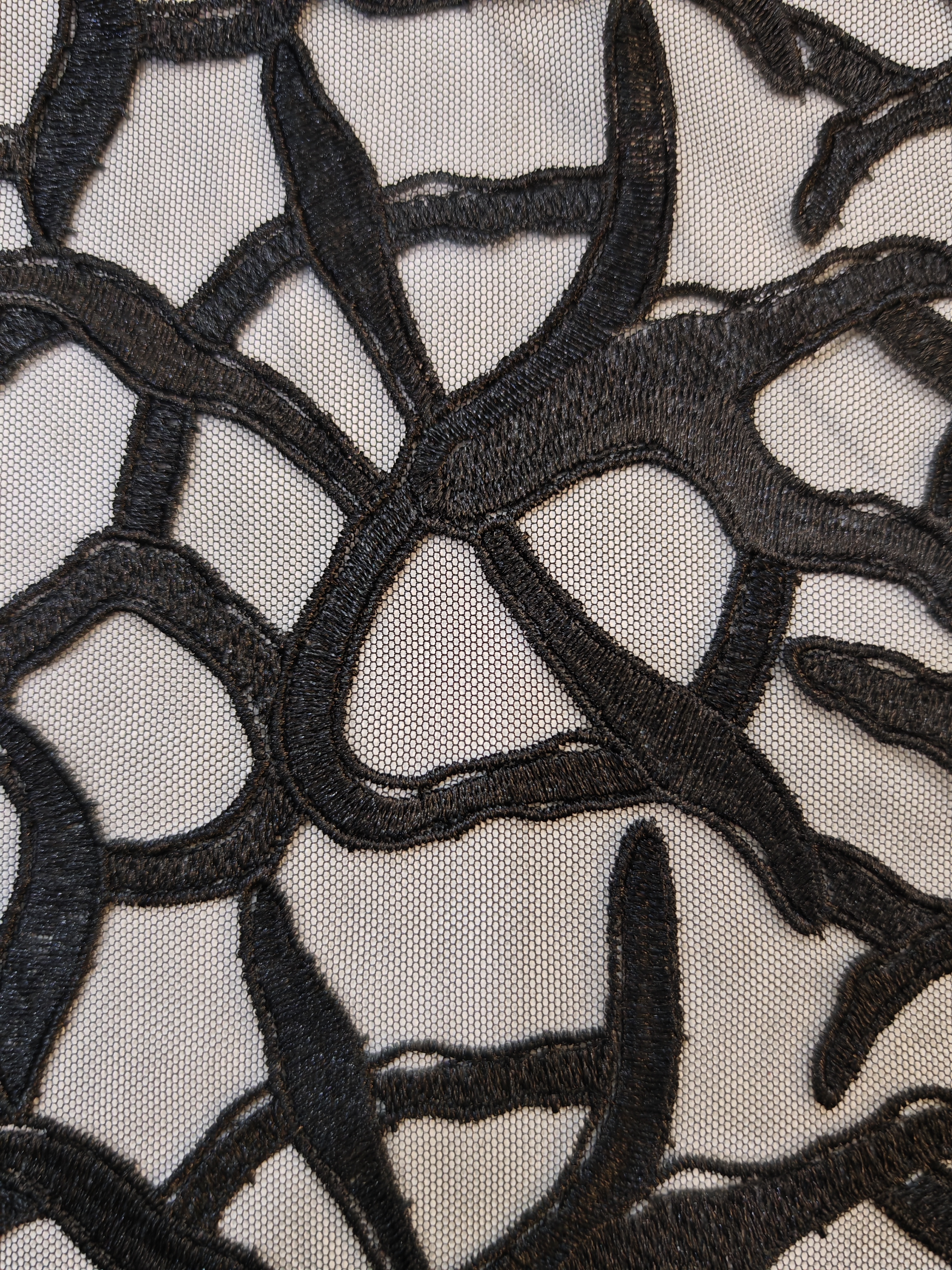 Black Plain Embroidery With Irregular Pattern HKP10279  sequins embroidery factory
