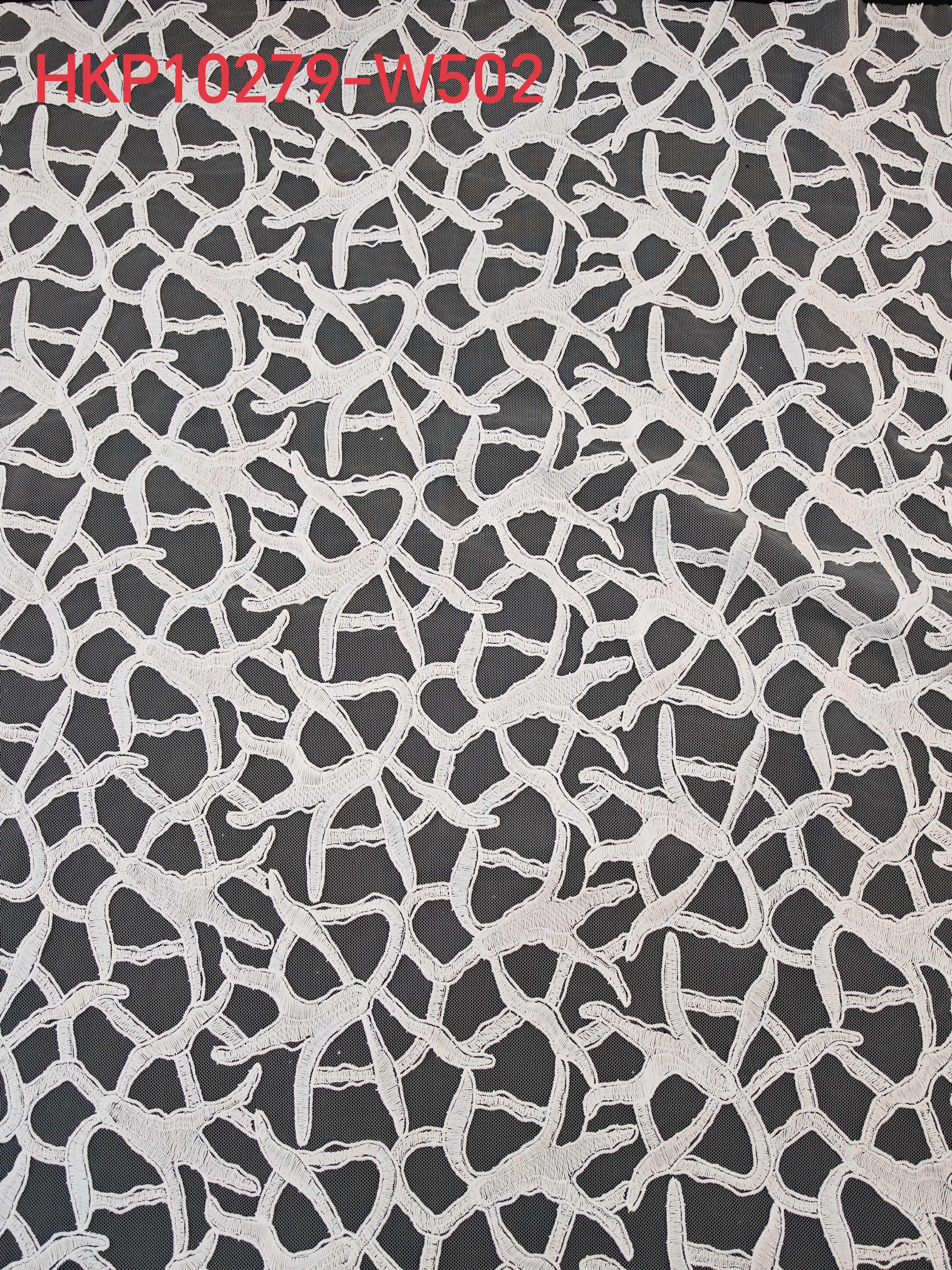 White Plain Embroidery With Irregular Pattern HKP10279  sequins embroidery factory