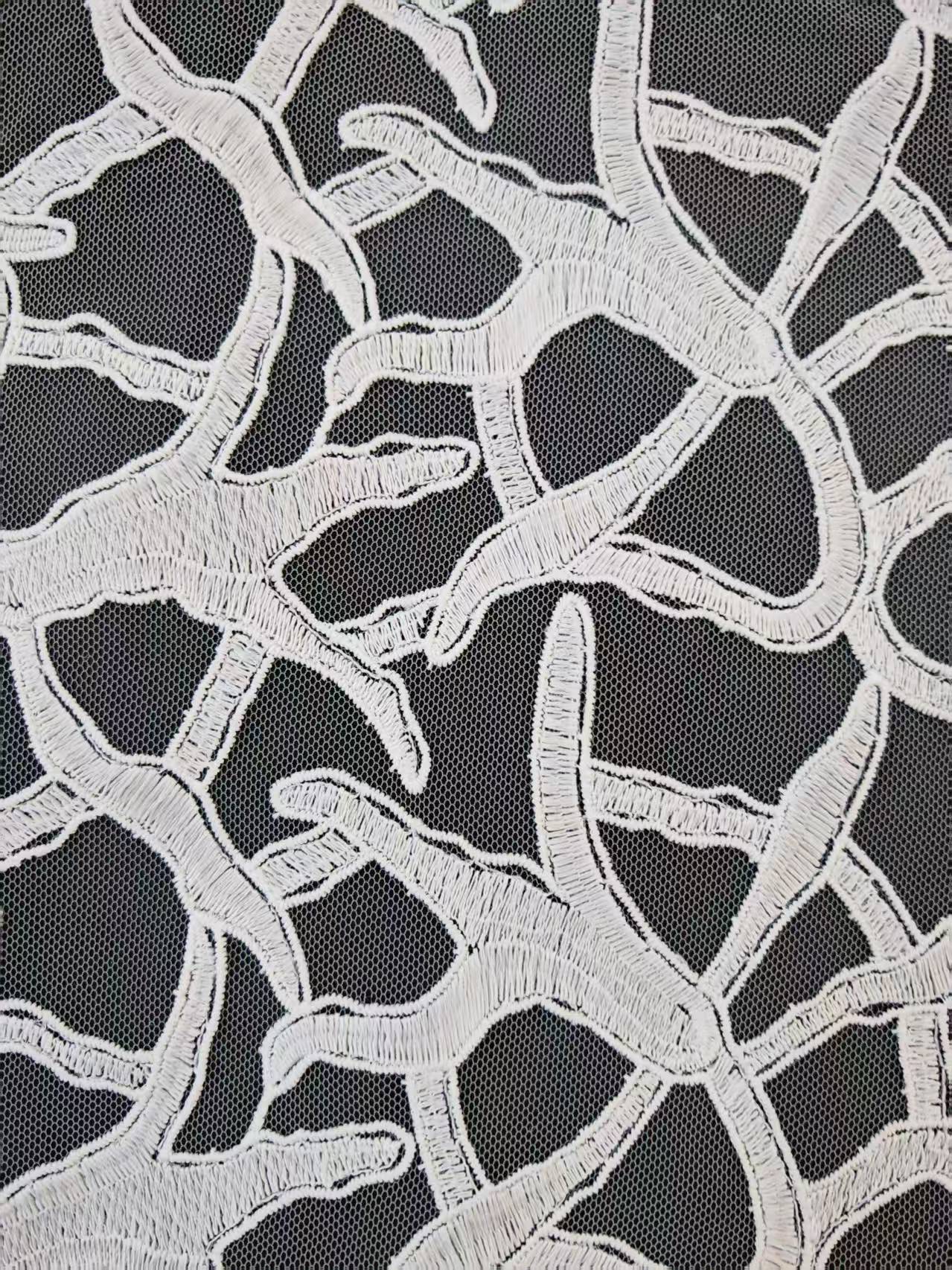 White Plain Embroidery With Irregular Pattern HKP10279  sequins embroidery factory