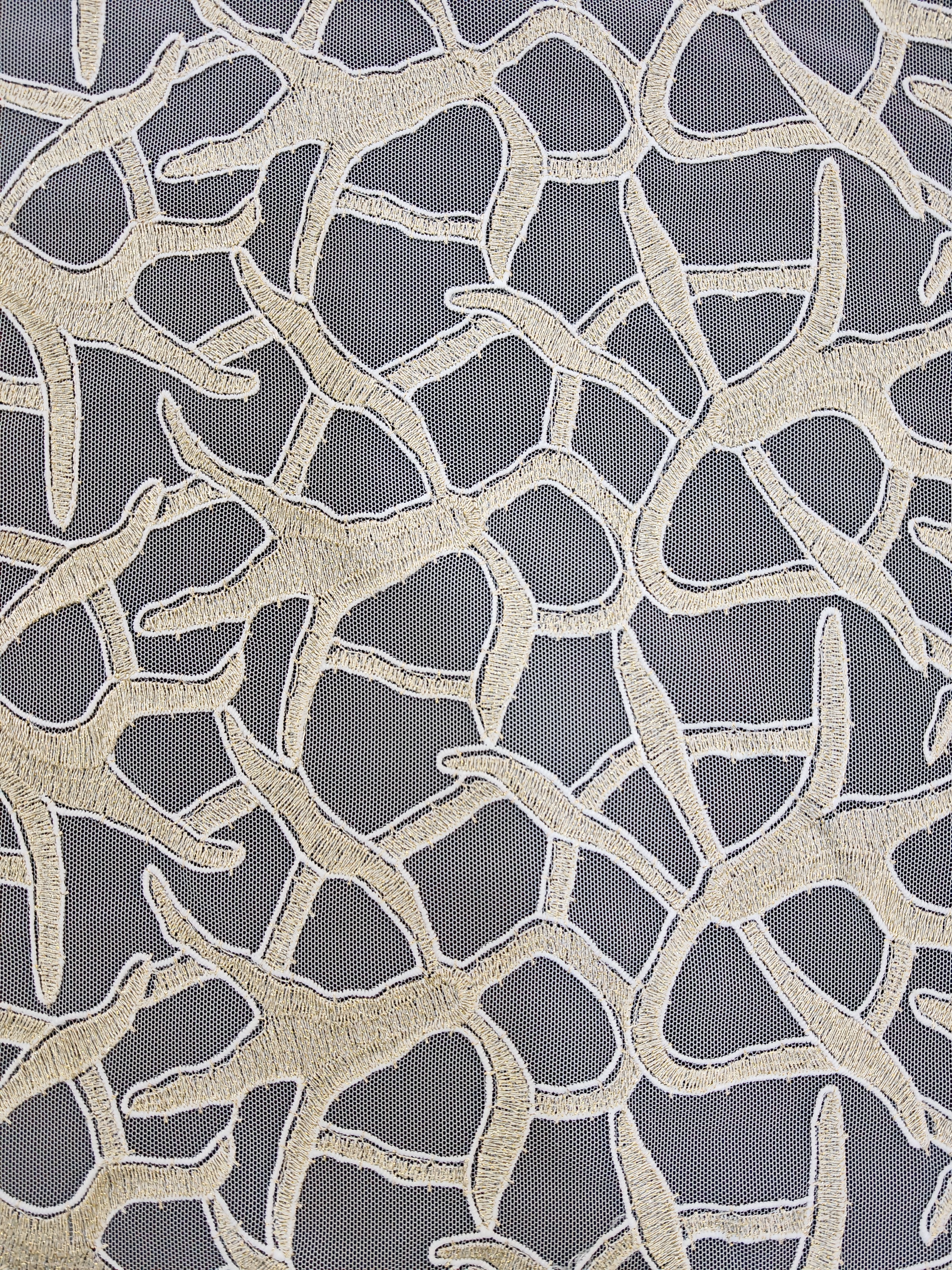 Beige Plain Embroidery With Irregular Pattern HKP10279  sequins embroidery factory