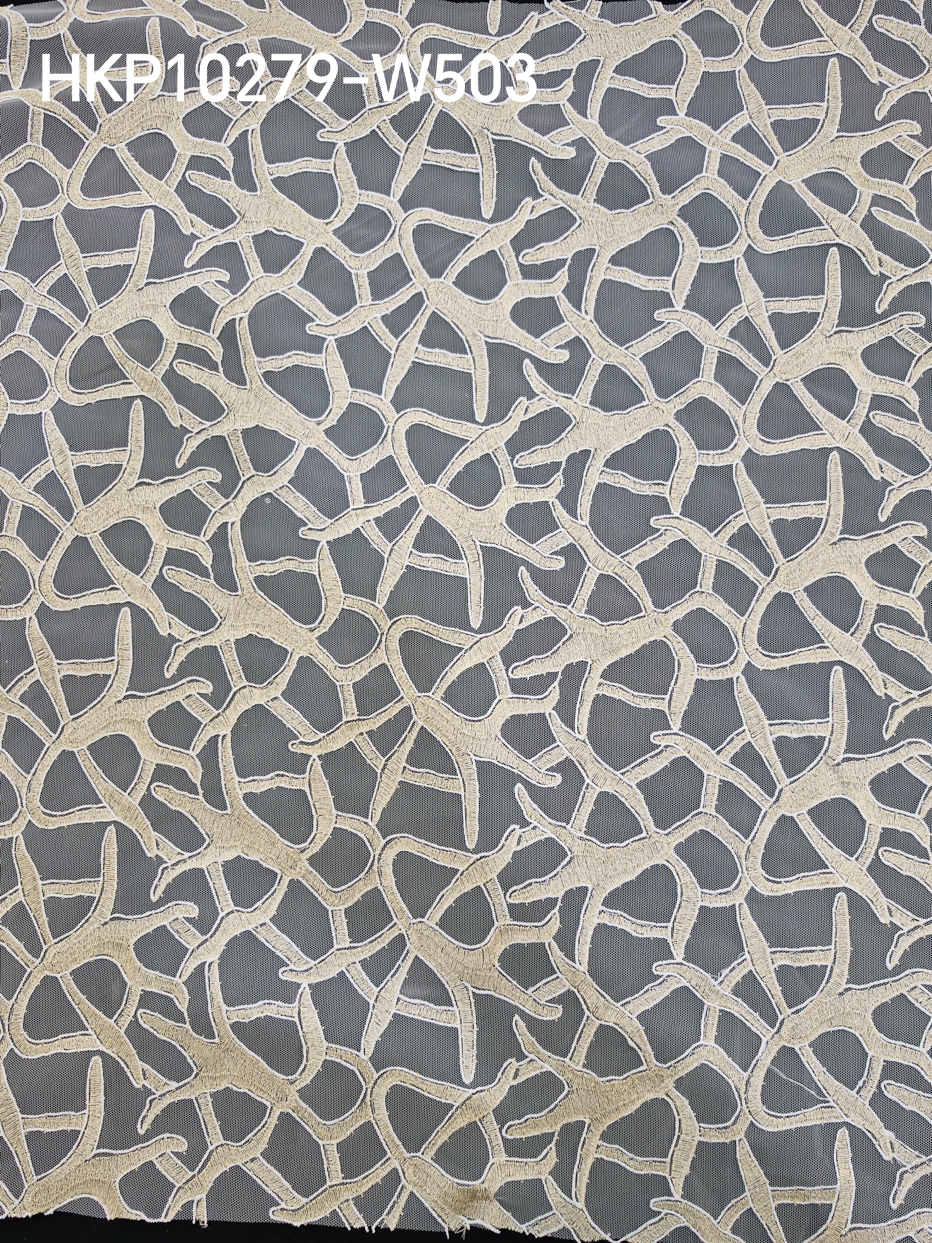 Beige Plain Embroidery With Irregular Pattern HKP10279  sequins embroidery factory