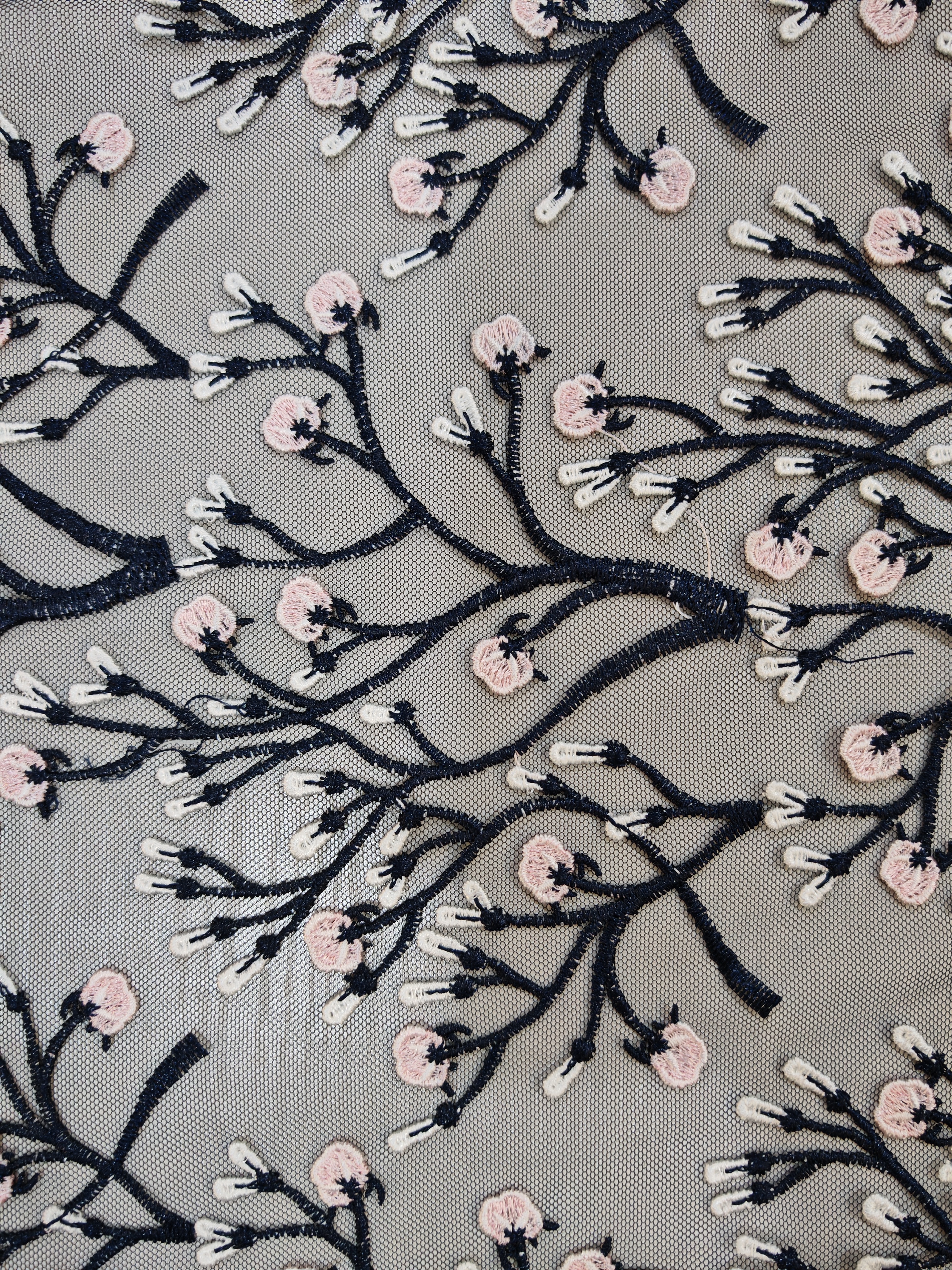 Classical Pink And Black Flower with Plain Embroidery HKP10281  sequins embroidery factory