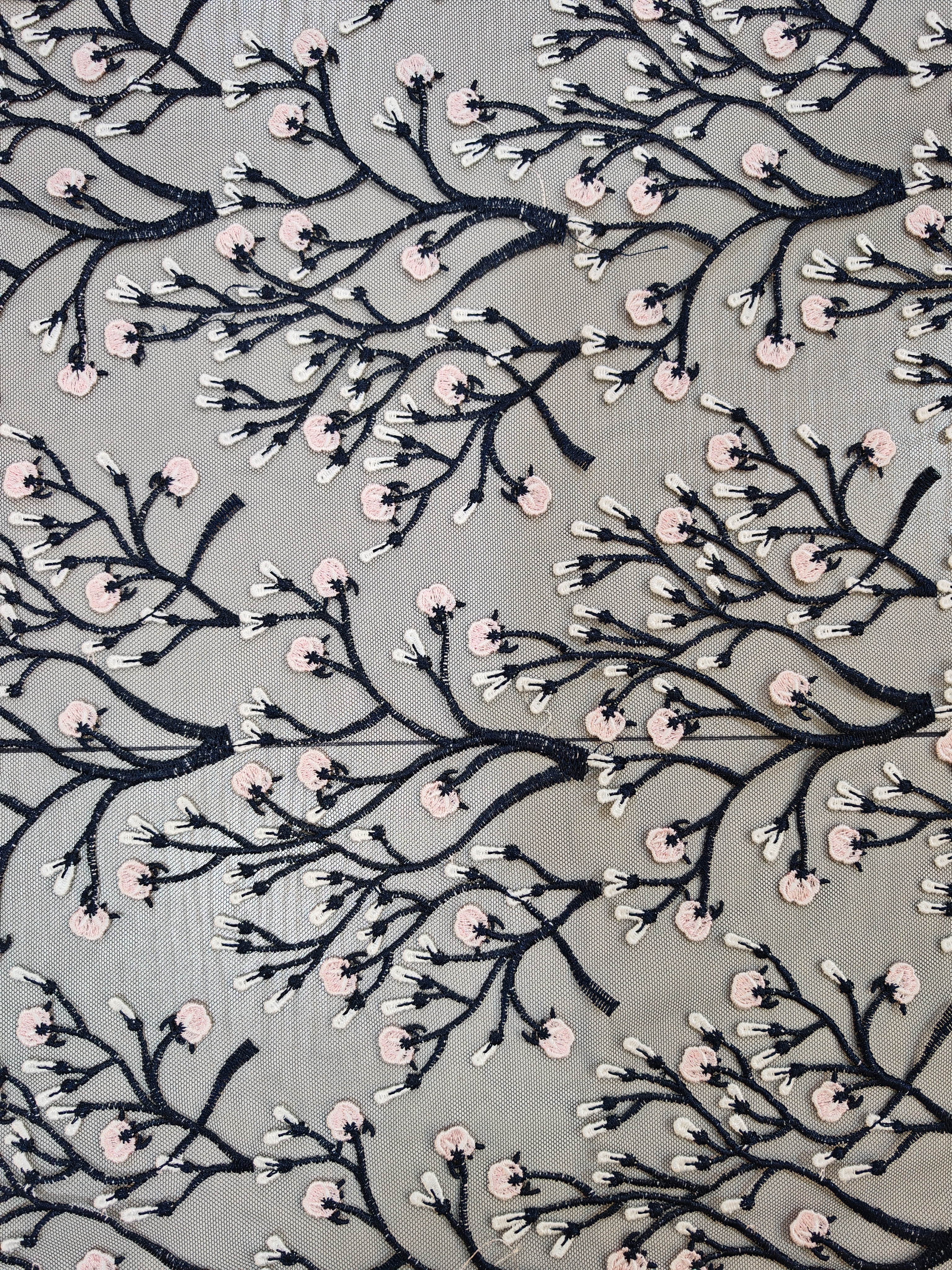Classical Pink And Black Flower with Plain Embroidery HKP10281  sequins embroidery factory