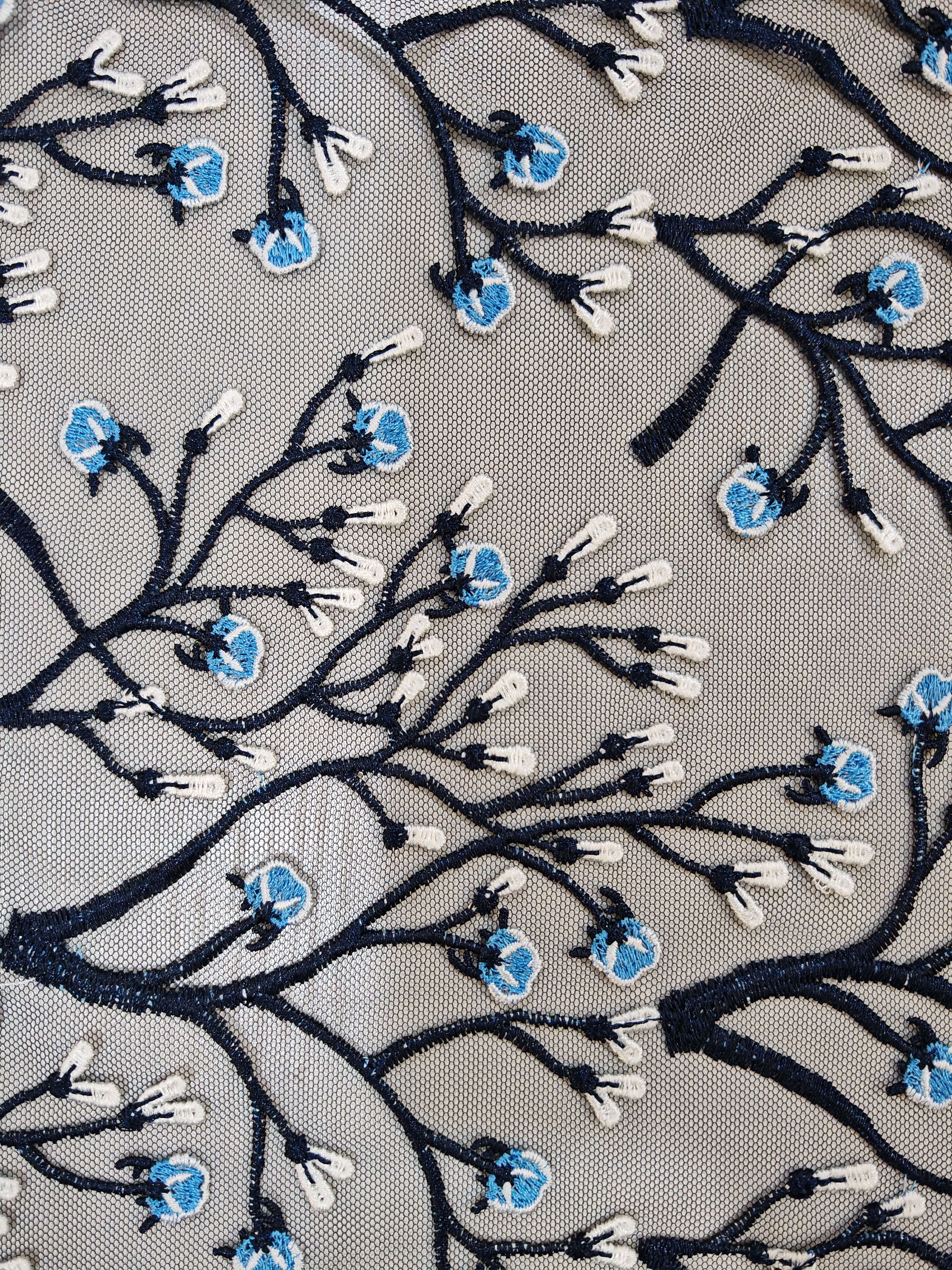 Classical Blue And Black Flower with Plain Embroidery HKP10281  sequins embroidery factory