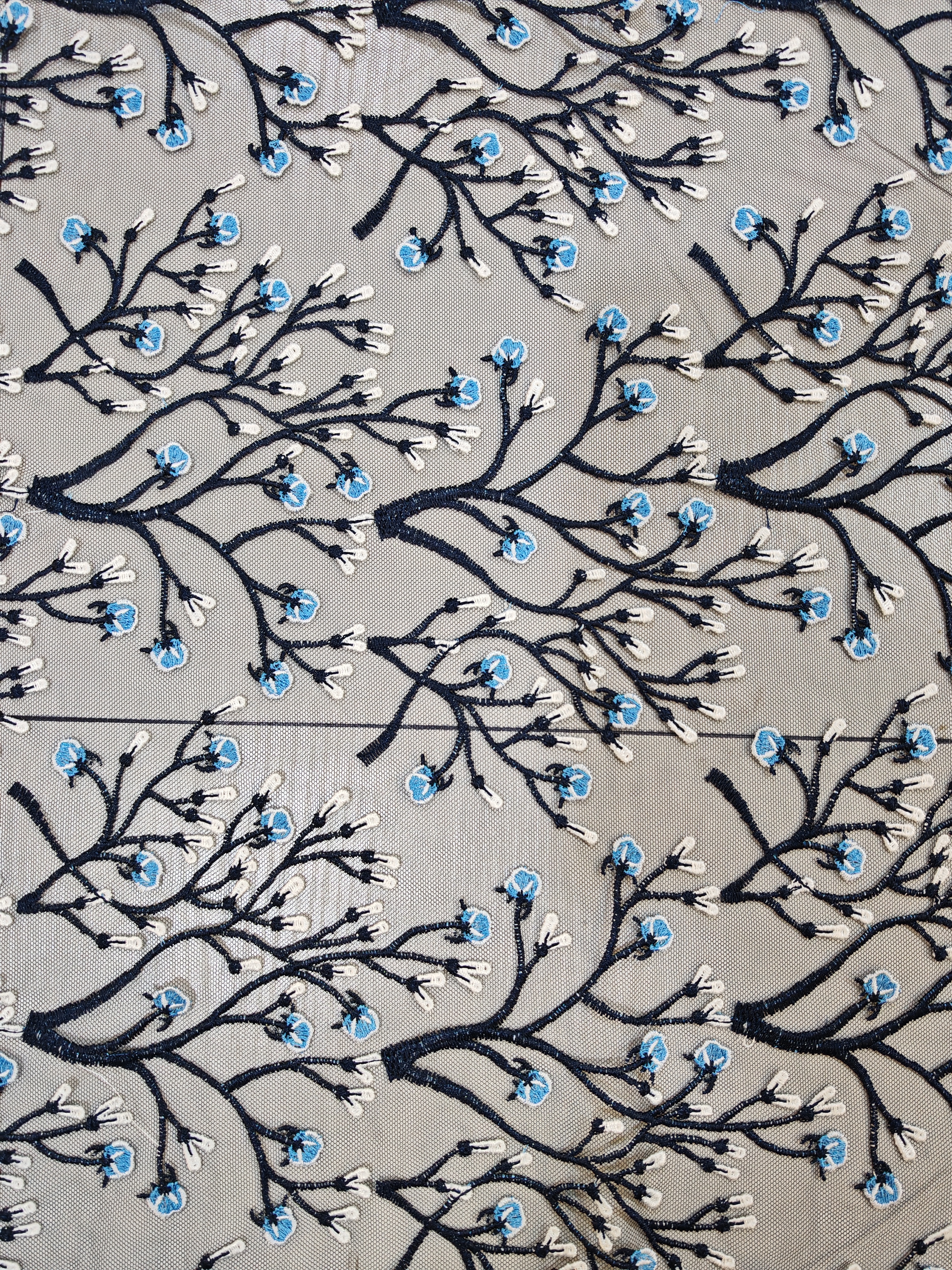 Classical Blue And Black Flower with Plain Embroidery HKP10281  sequins embroidery factory