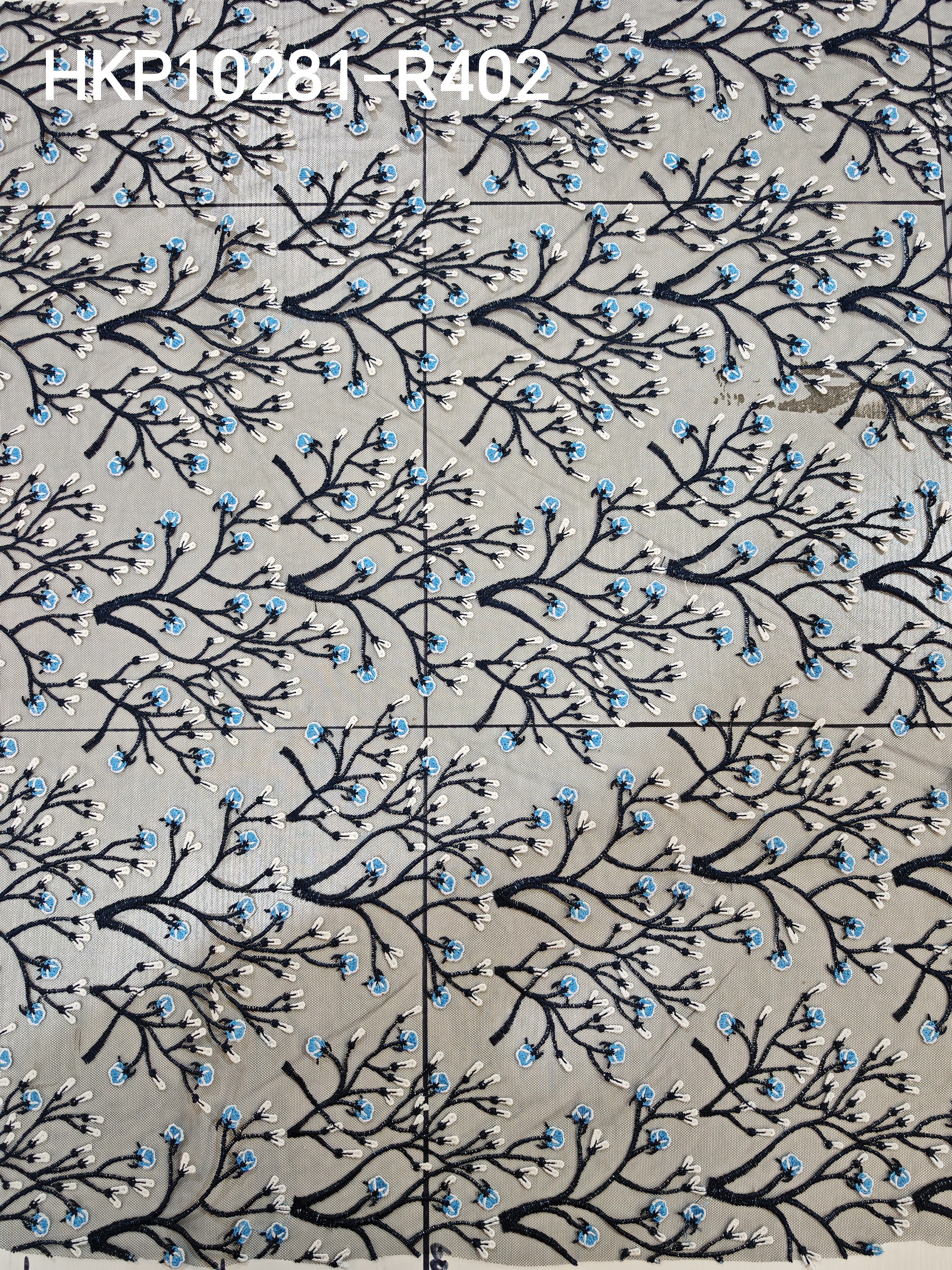 Classical Blue And Black Flower with Plain Embroidery HKP10281  sequins embroidery factory
