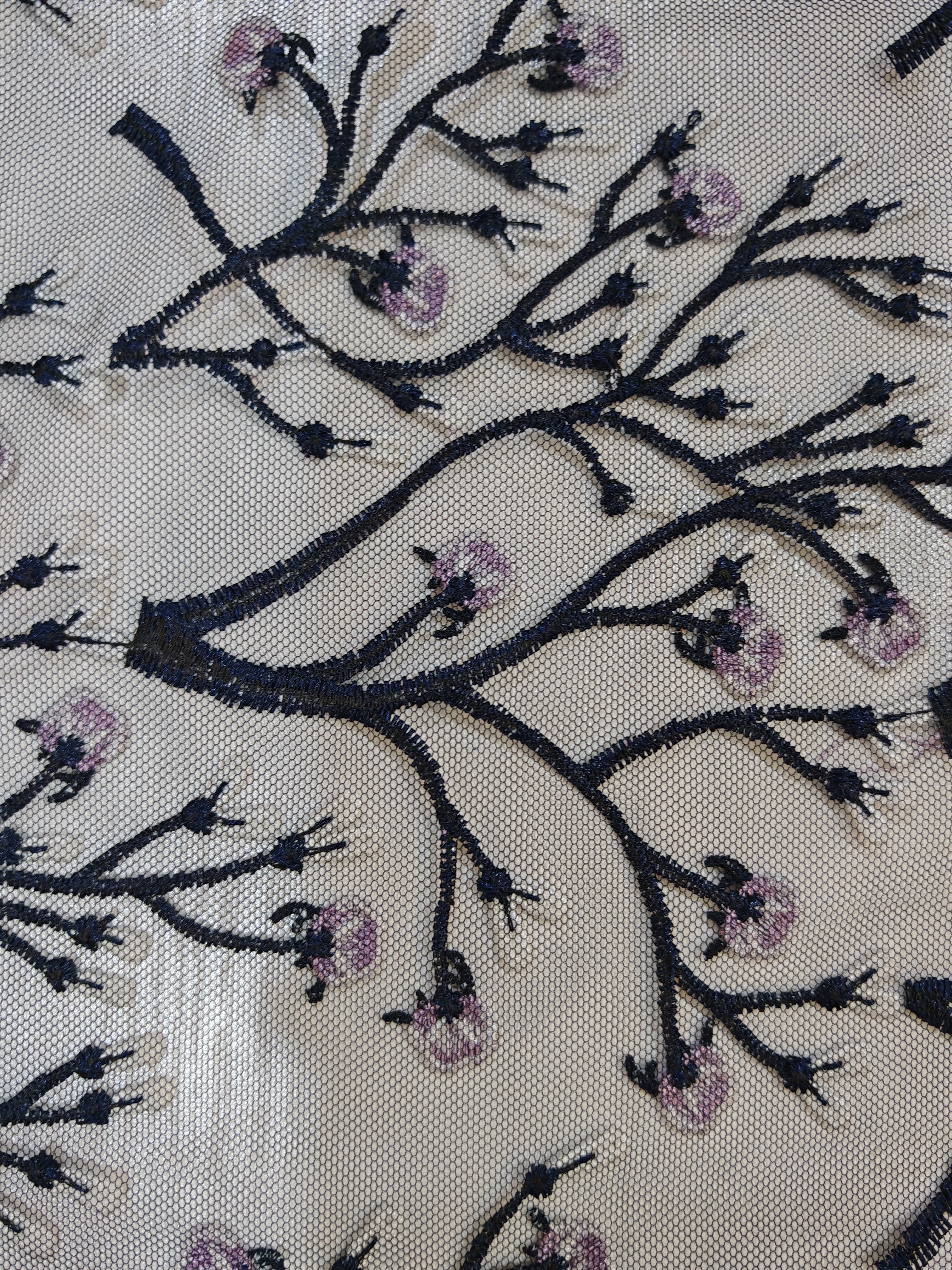 Classical Pink And Black Flower with Black Mesh HKP10281  sequins embroidery factory