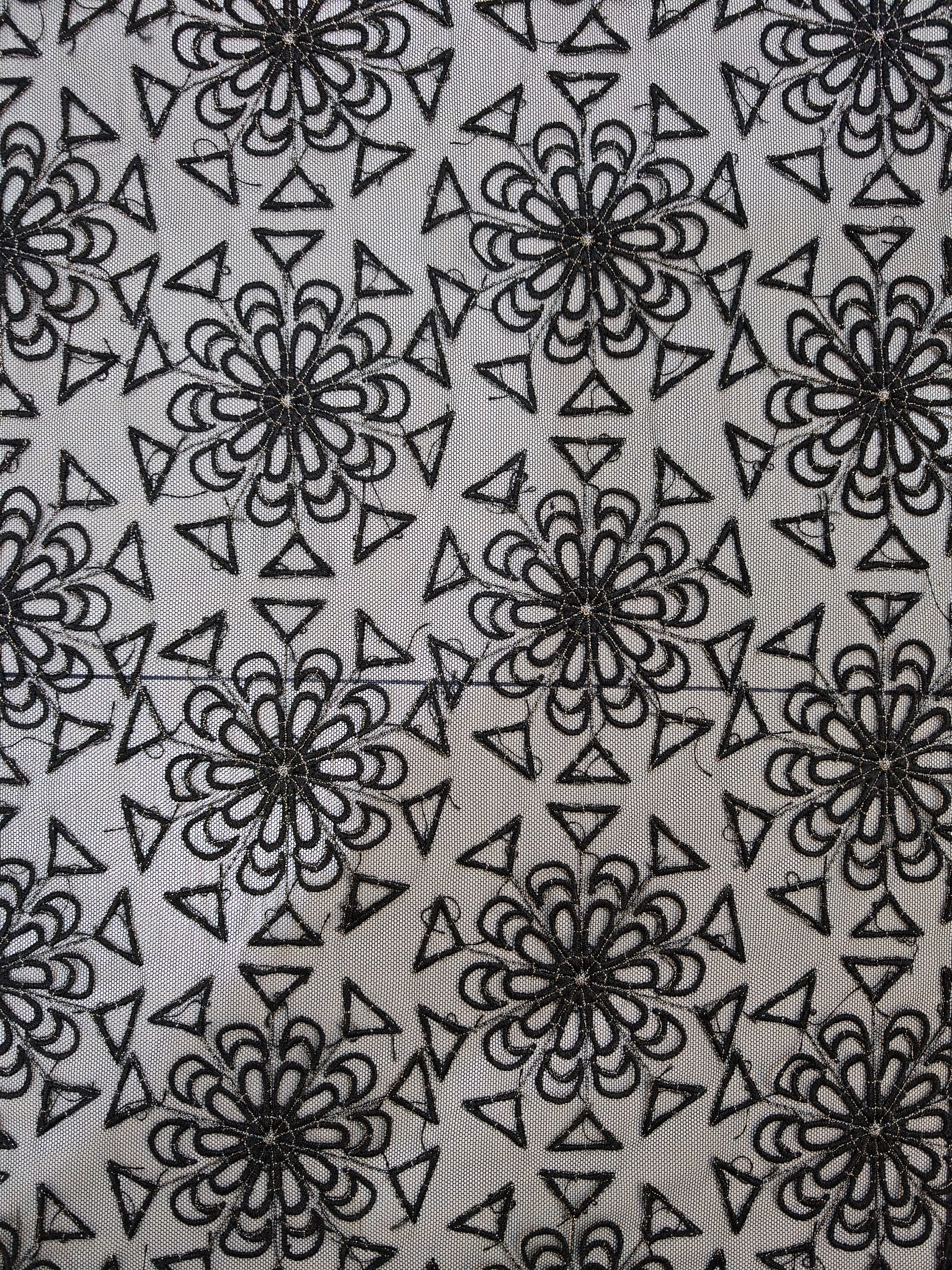 Geometric Rules Flower Patterns With Silver Thread HKP10282  sequins embroidery factory