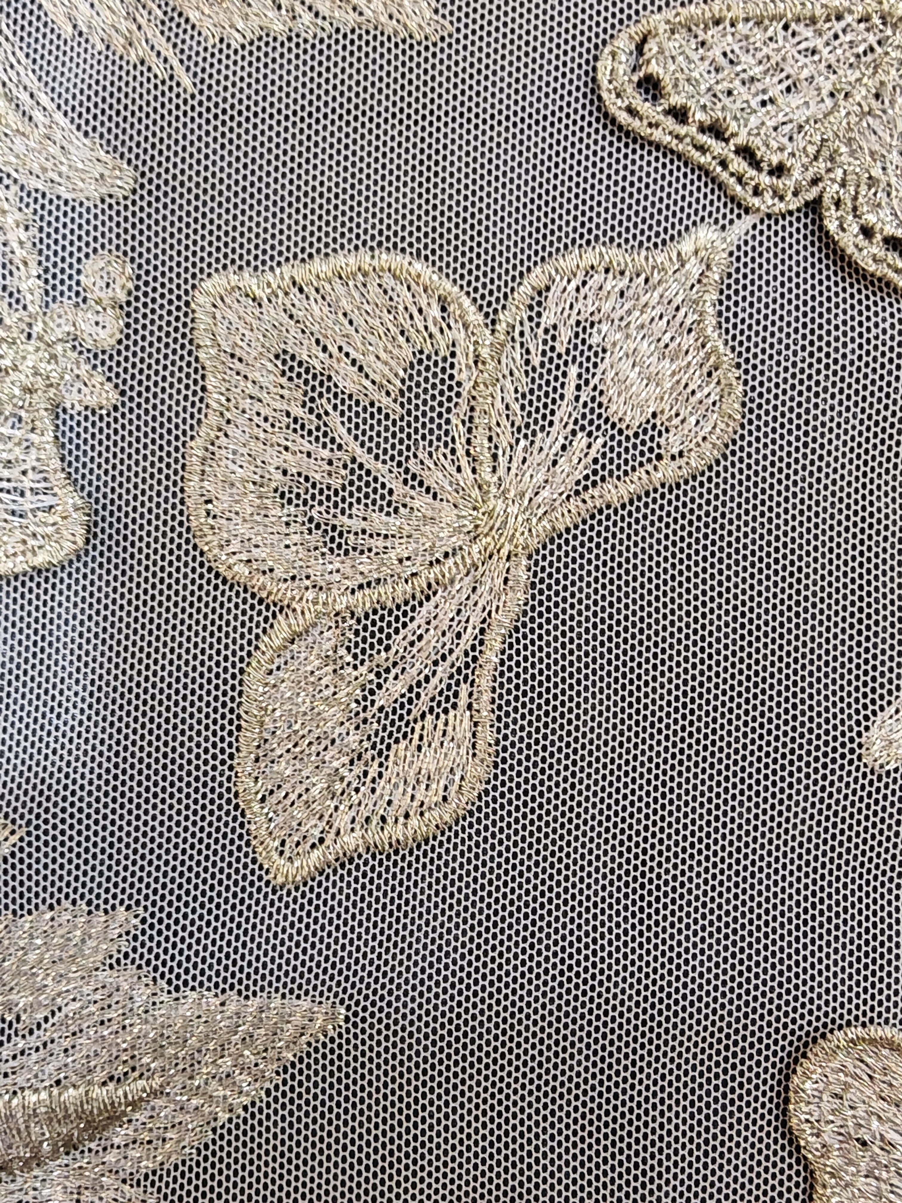 Vivid Beige Flower And Butterfly Patterns With Plain Embroidery HKP10283  sequins embroidery factory