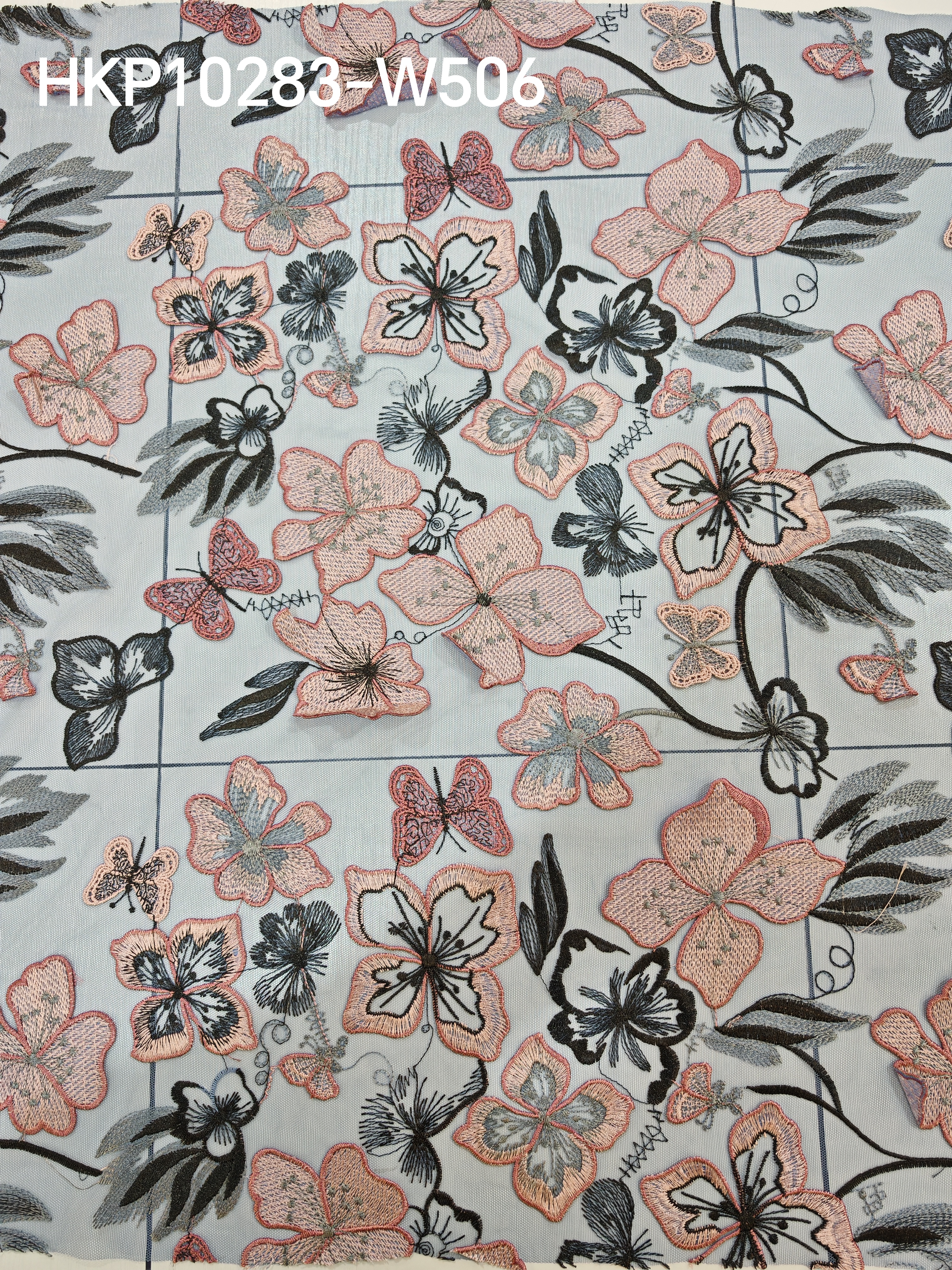 Vivid Pink Flower And Butterfly Patterns With Plain Embroidery HKP10283  sequins embroidery factory