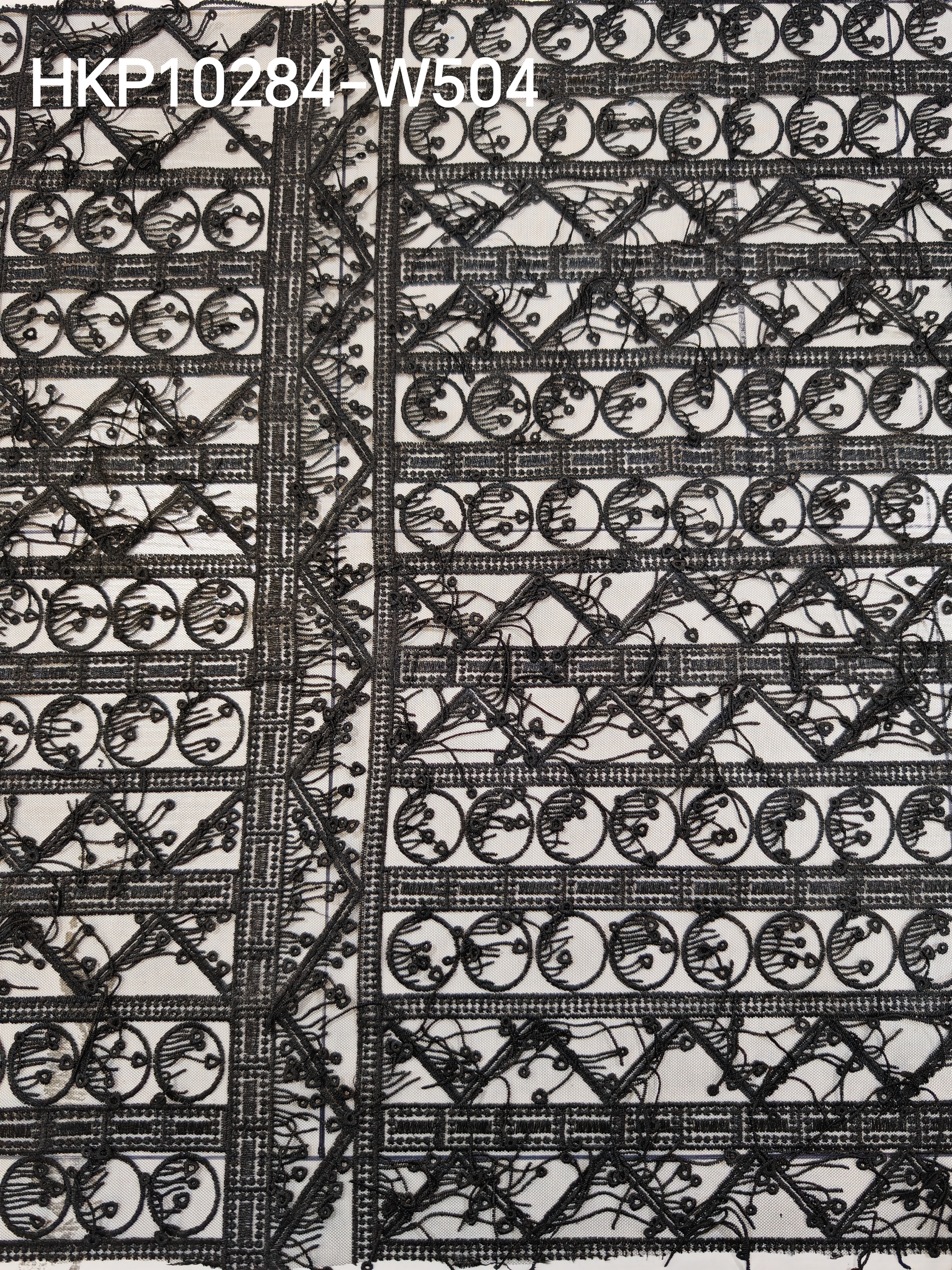 Elegant Black Geometric Pattern With Tassel Embroidery HKP10284  sequins embroidery factory