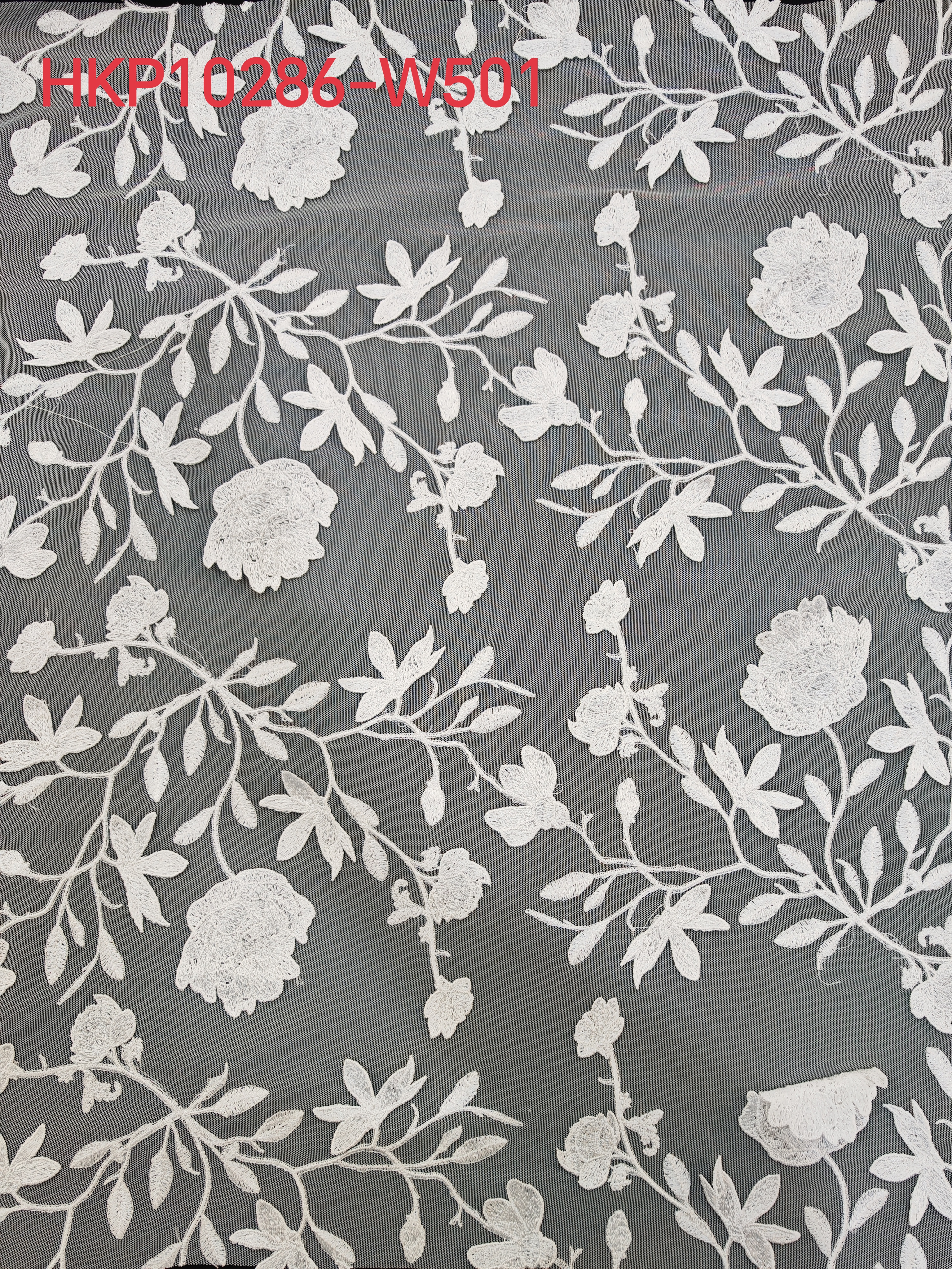 Loop White Flower Pattern With Applique Embroidery HKP10286  sequins embroidery factory