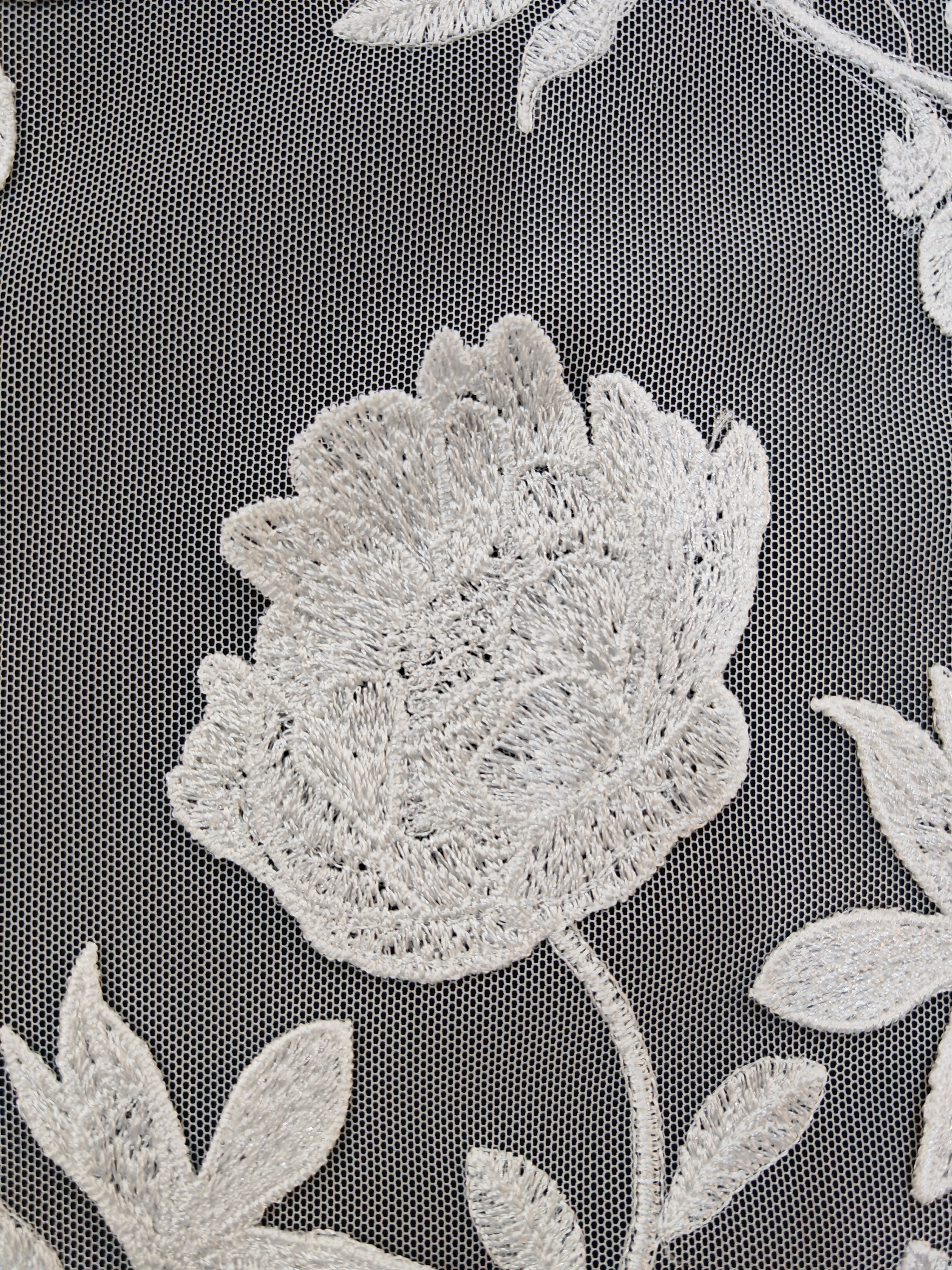 Loop White Flower Pattern With Applique Embroidery HKP10286  sequins embroidery factory
