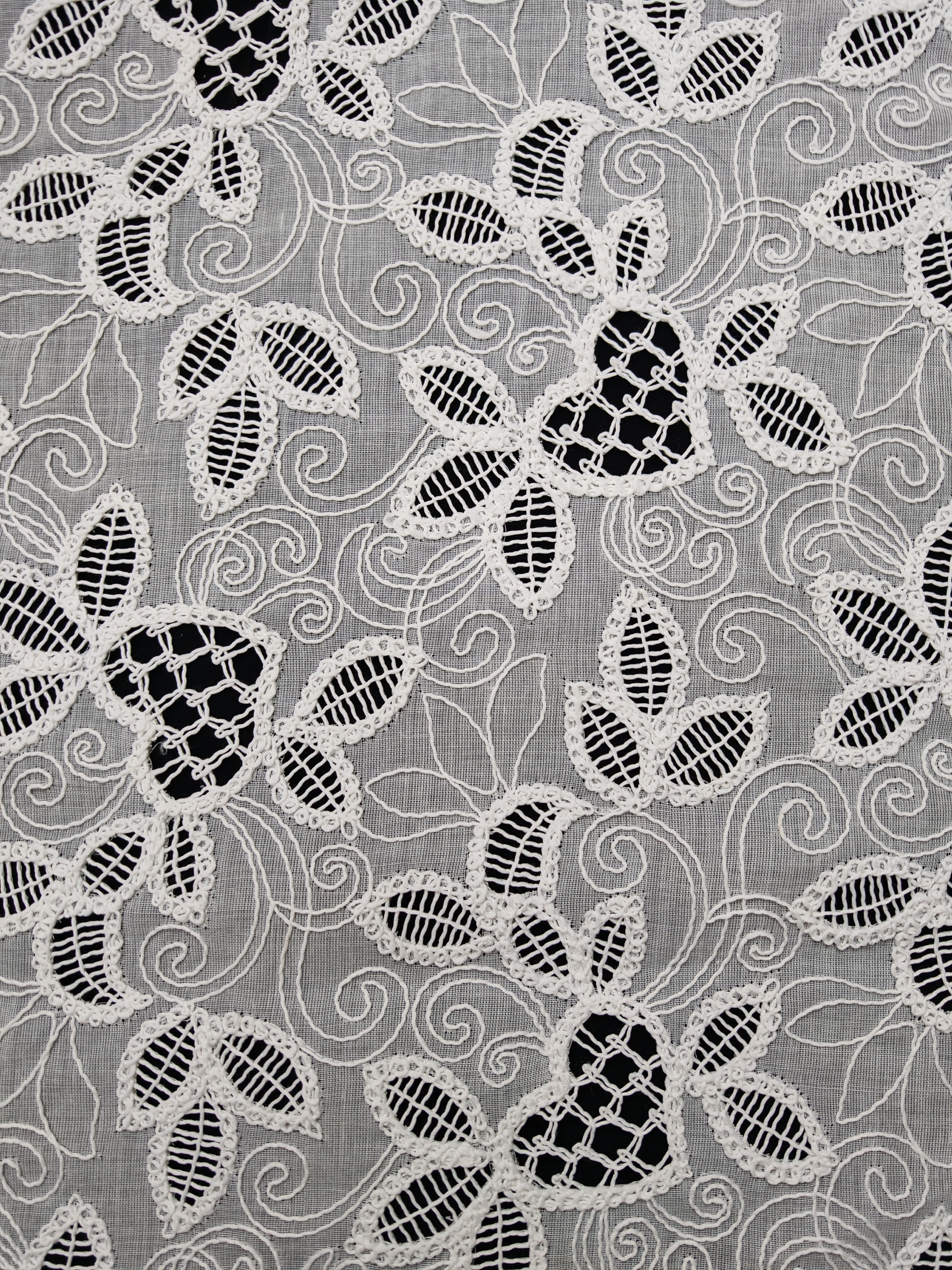 Brief White Leaf Pattern with Laser Cutting Embroidery HKH10226  Laser Cutting Embroidery Lace,wedding dress fabric,chiffon fabric