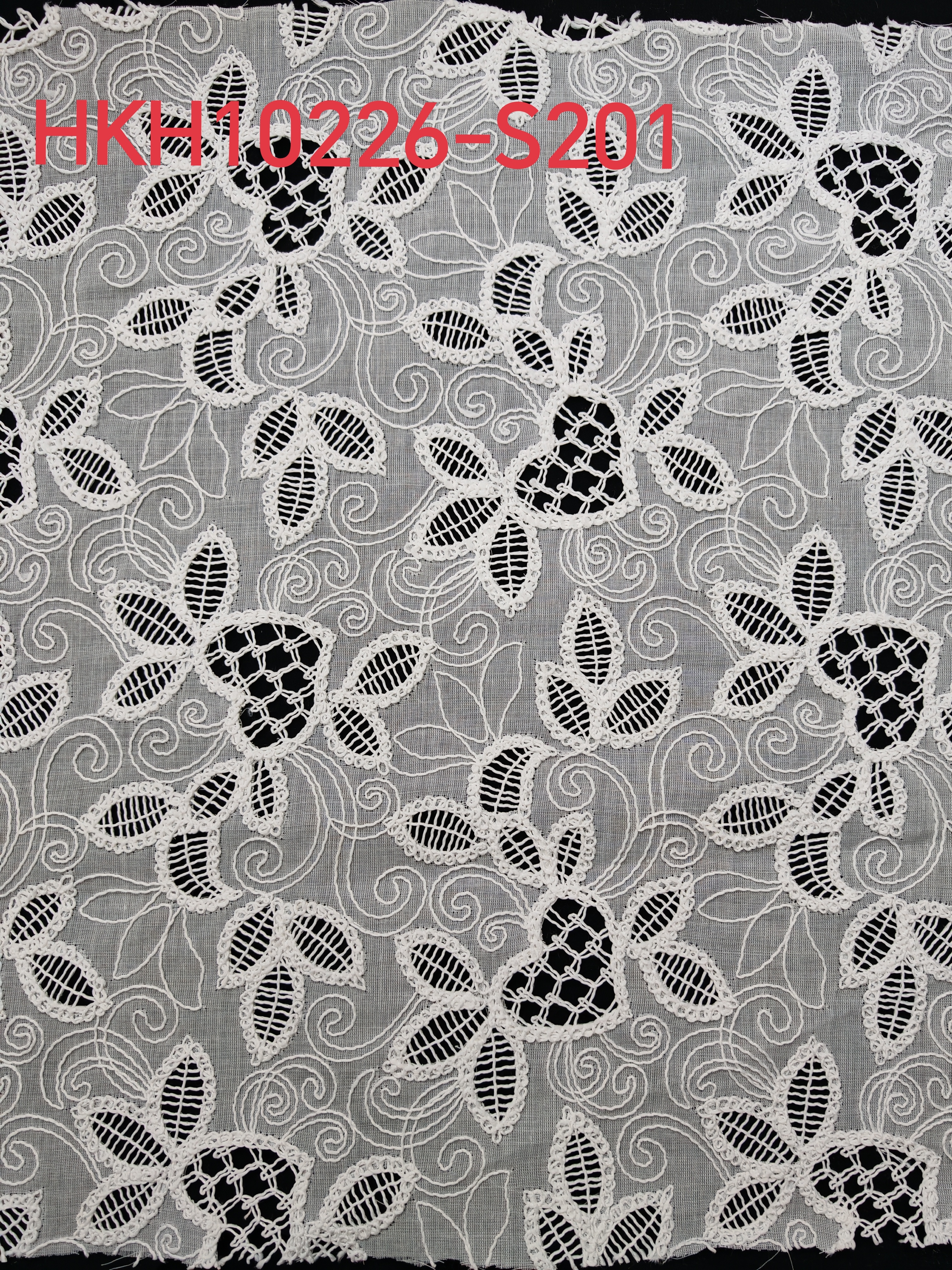 Brief White Leaf Pattern with Laser Cutting Embroidery HKH10226  Laser Cutting Embroidery Lace,wedding dress fabric,chiffon fabric