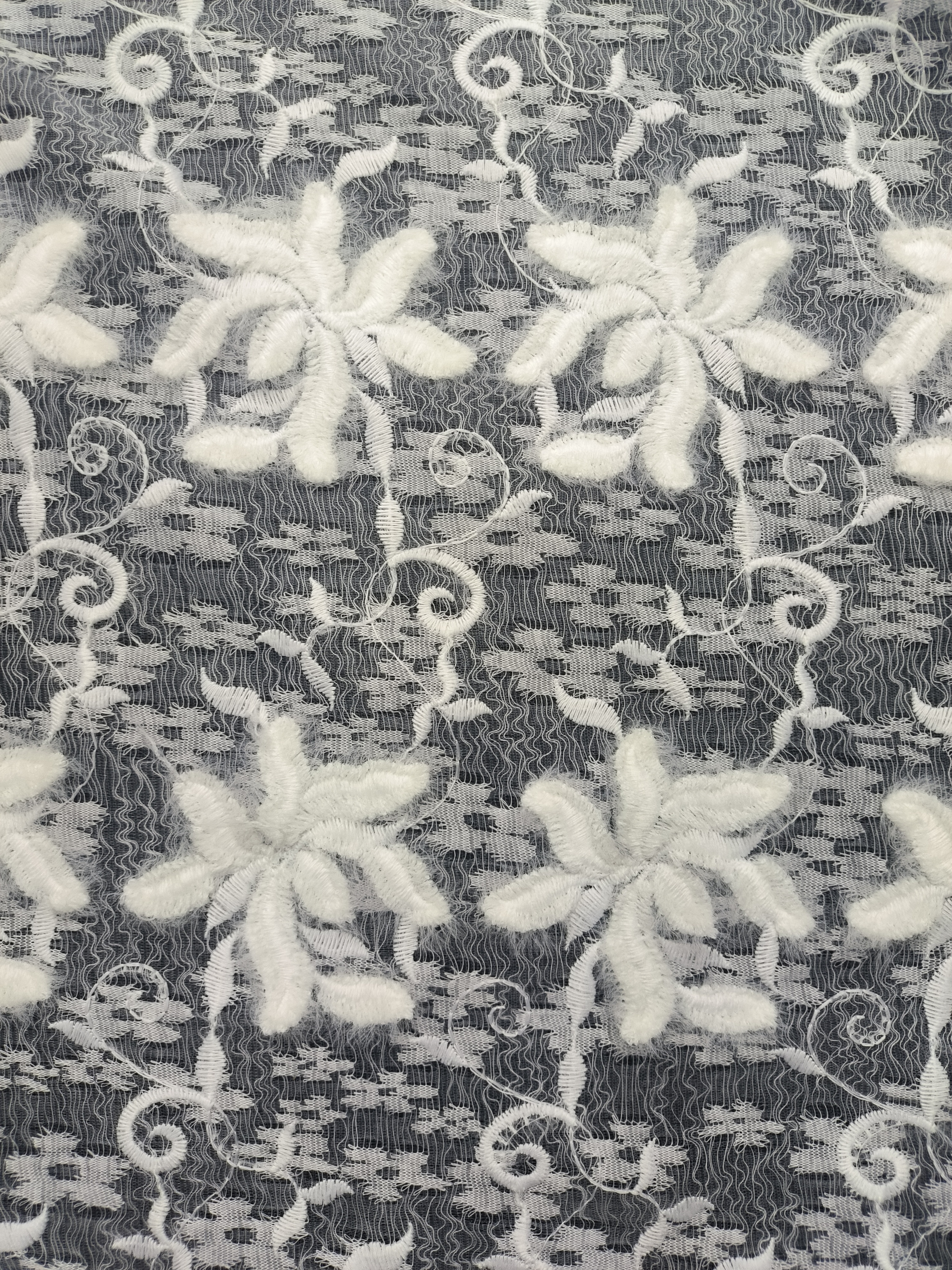 Elegant White Leaf Feather Yarn With Lace Embroidery HKP10213  sequins embroidery factory