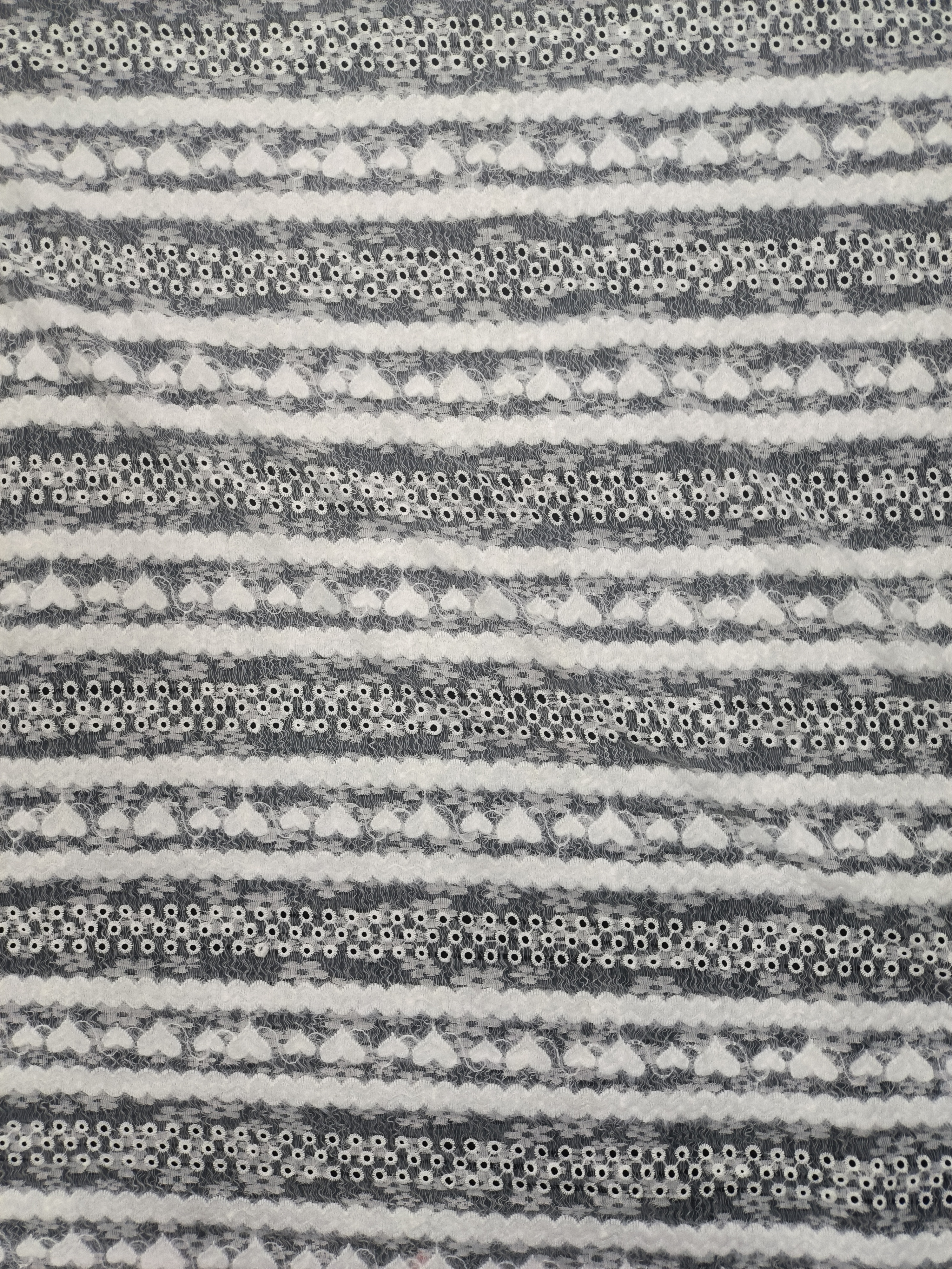 White Horizontal Heart-shaped Pattern Feather Yarn With Lace Embroidery HKP10214  sequins embroidery factory