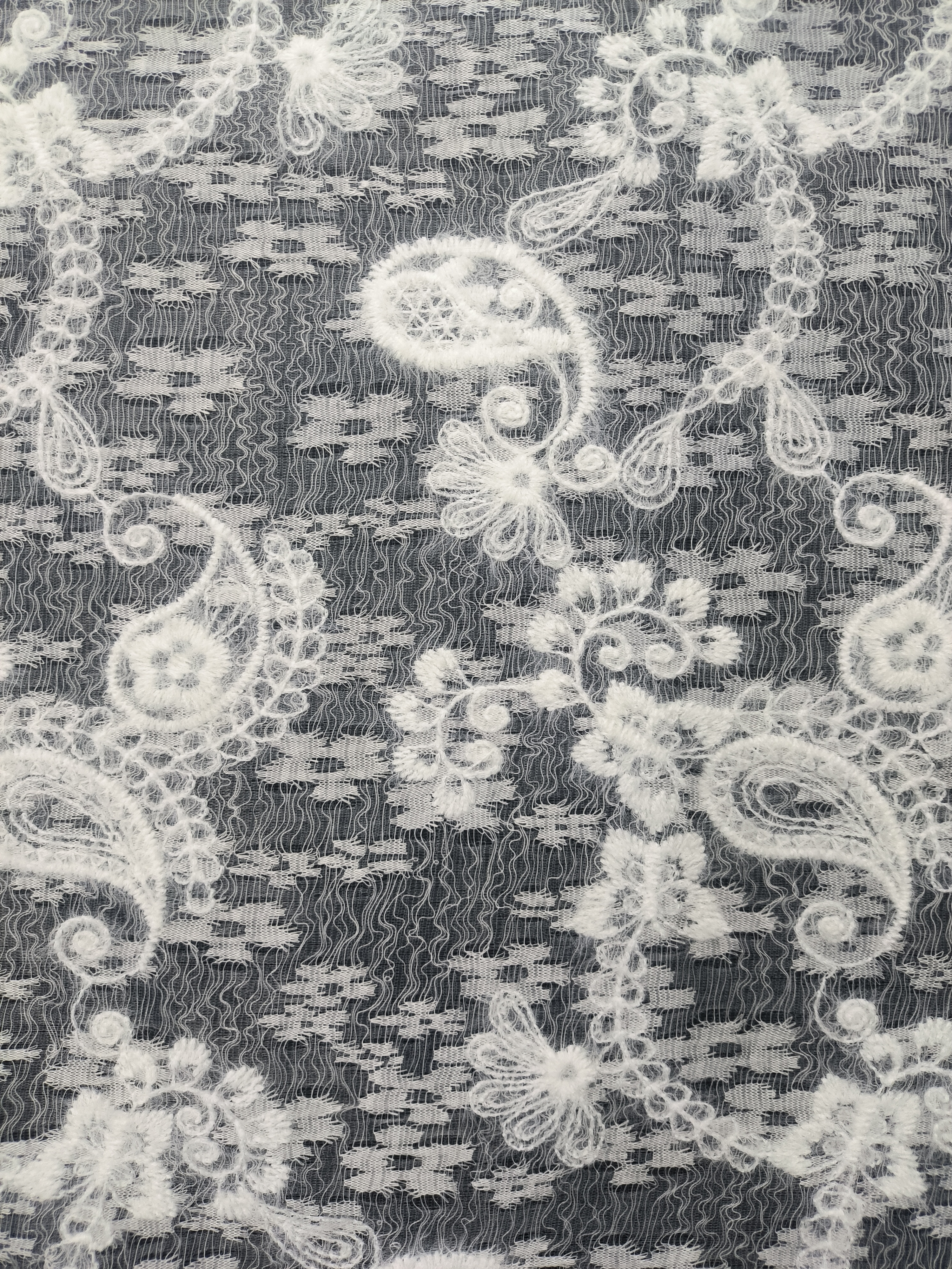 White Feather Yarn With Lace Embroidery HKP10215  sequins embroidery factory