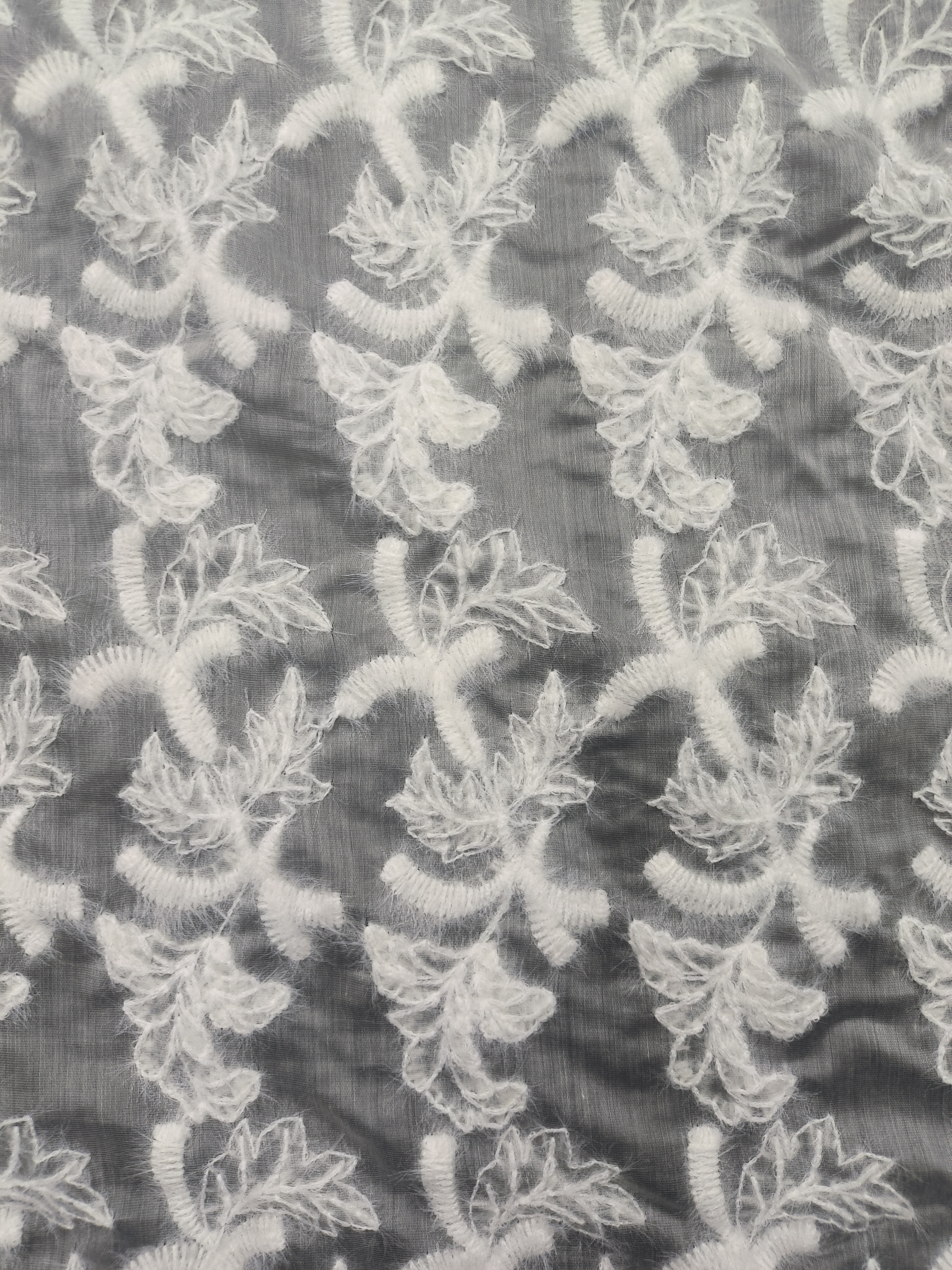 White Feather Yarn With Lace Embroidery HKP10216  sequins embroidery factory