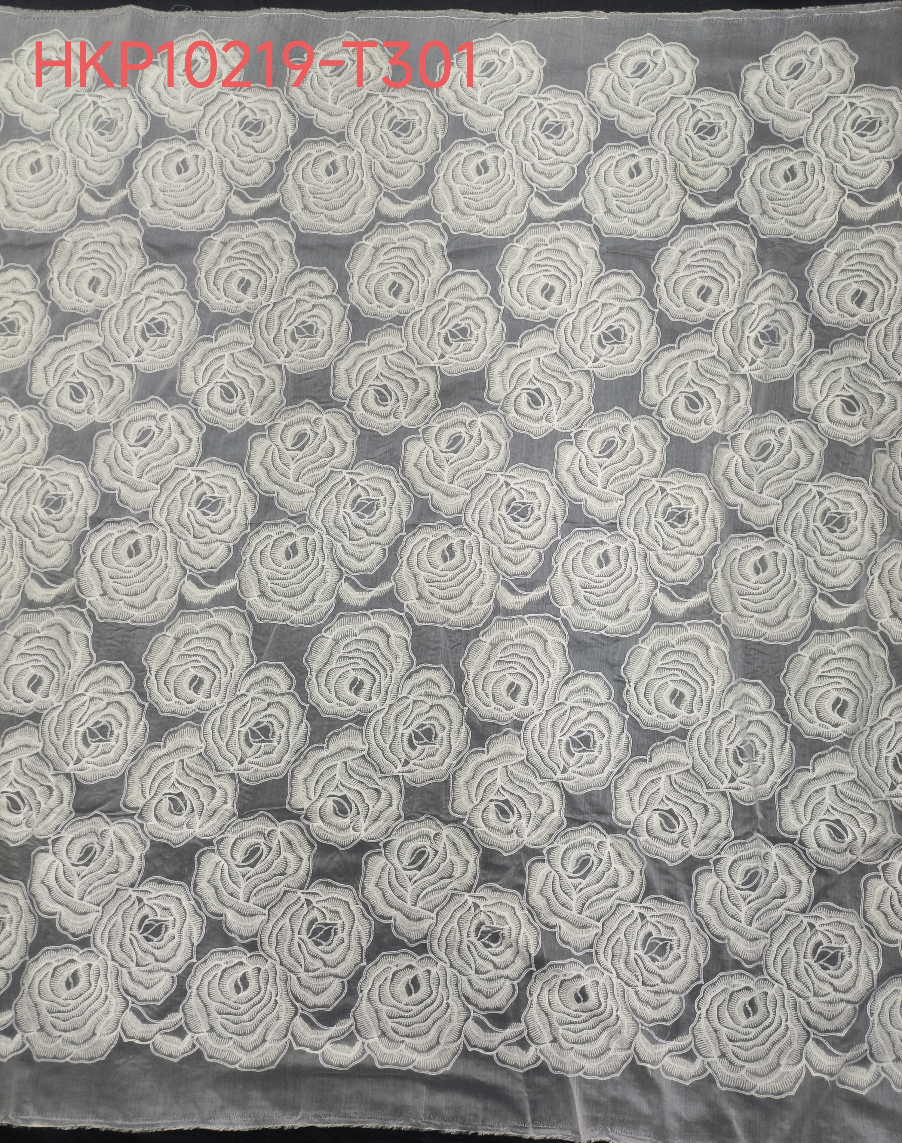 White Feather Yarn With Lace Embroidery HKP10219  sequins embroidery factory
