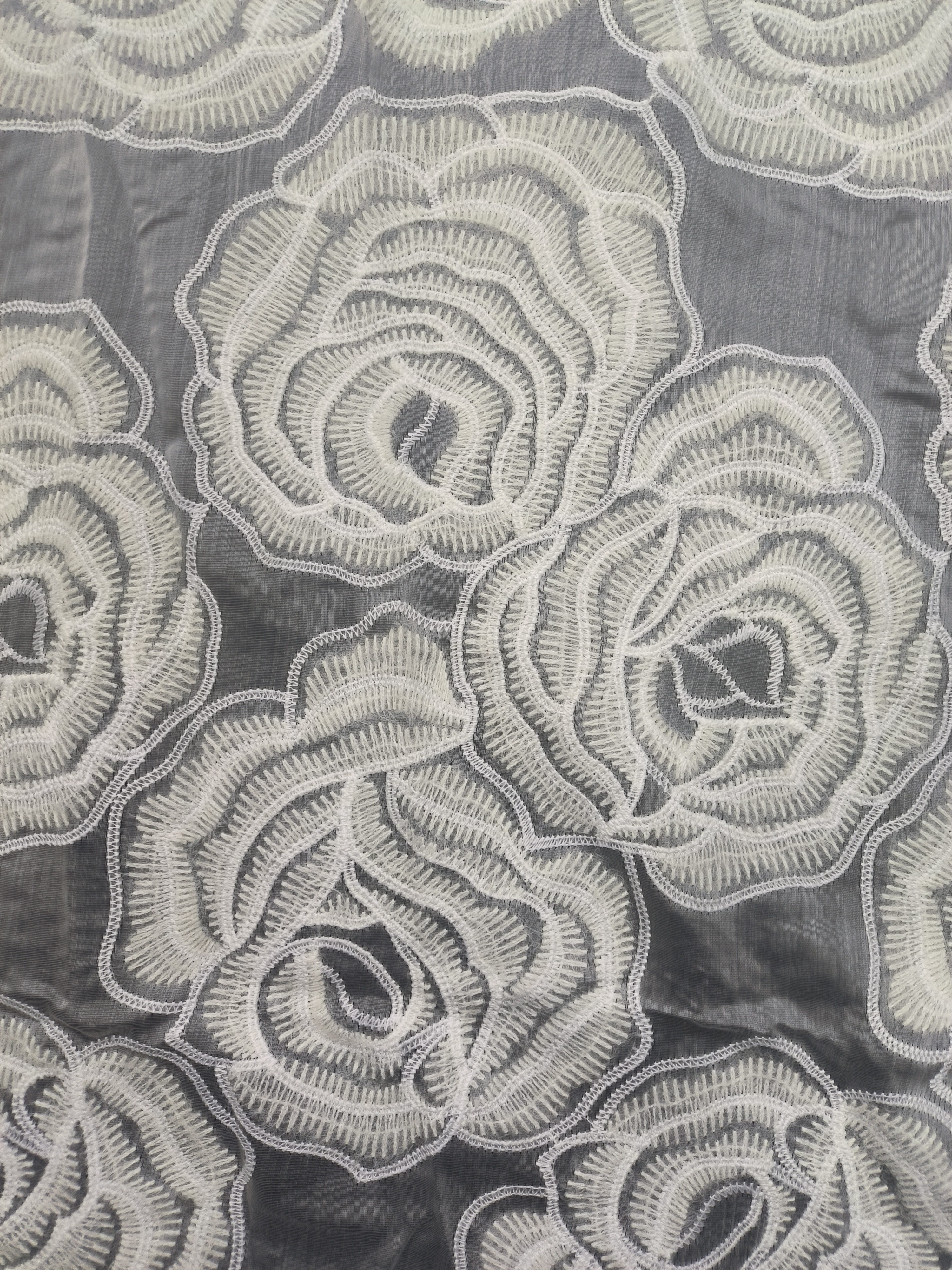 White Feather Yarn With Lace Embroidery HKP10219  sequins embroidery factory