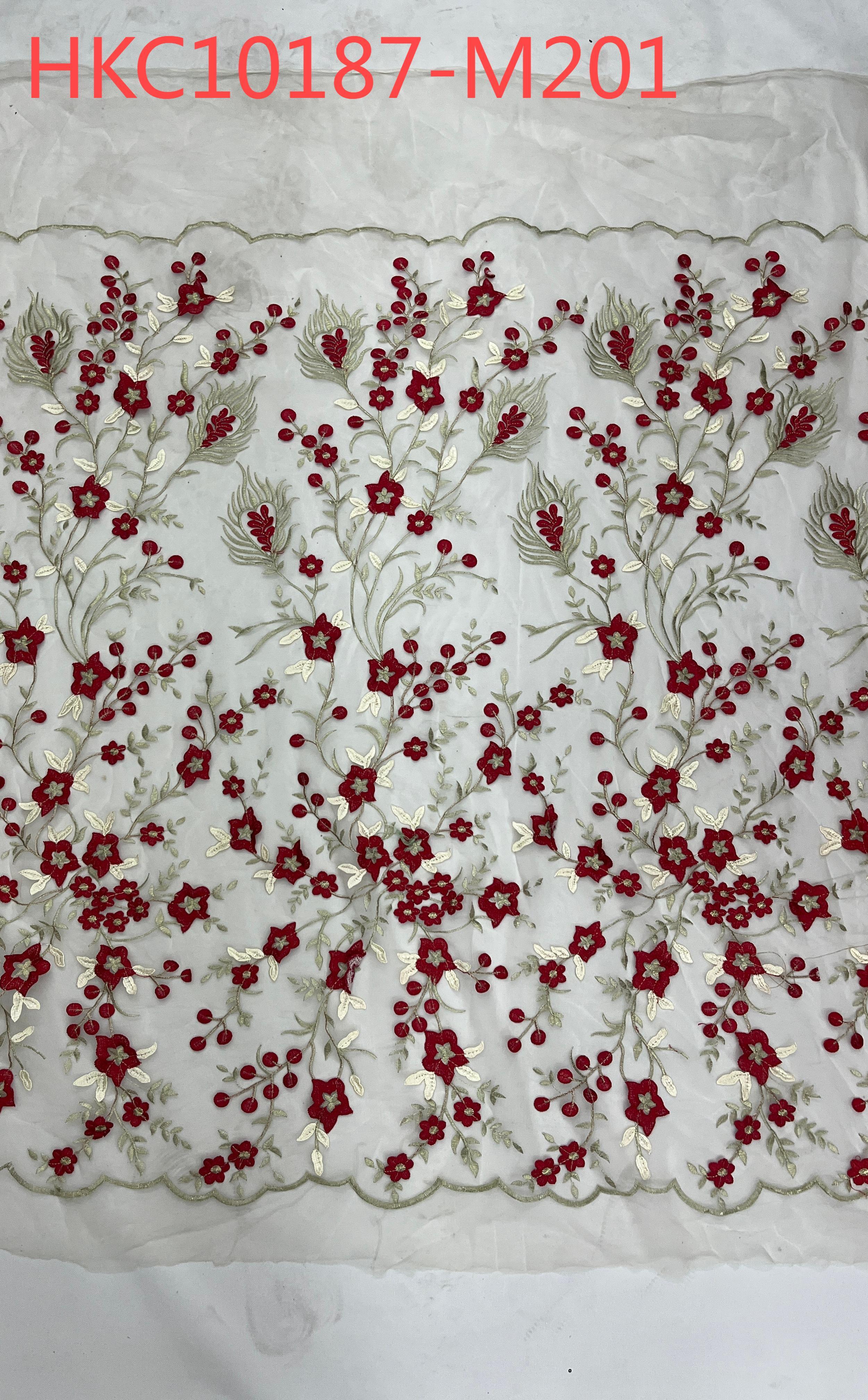 Vibrant Red Flower Pattern With Plain Embroidery HKC10187  embroidery fabric,fashion embroidery fabric,textile