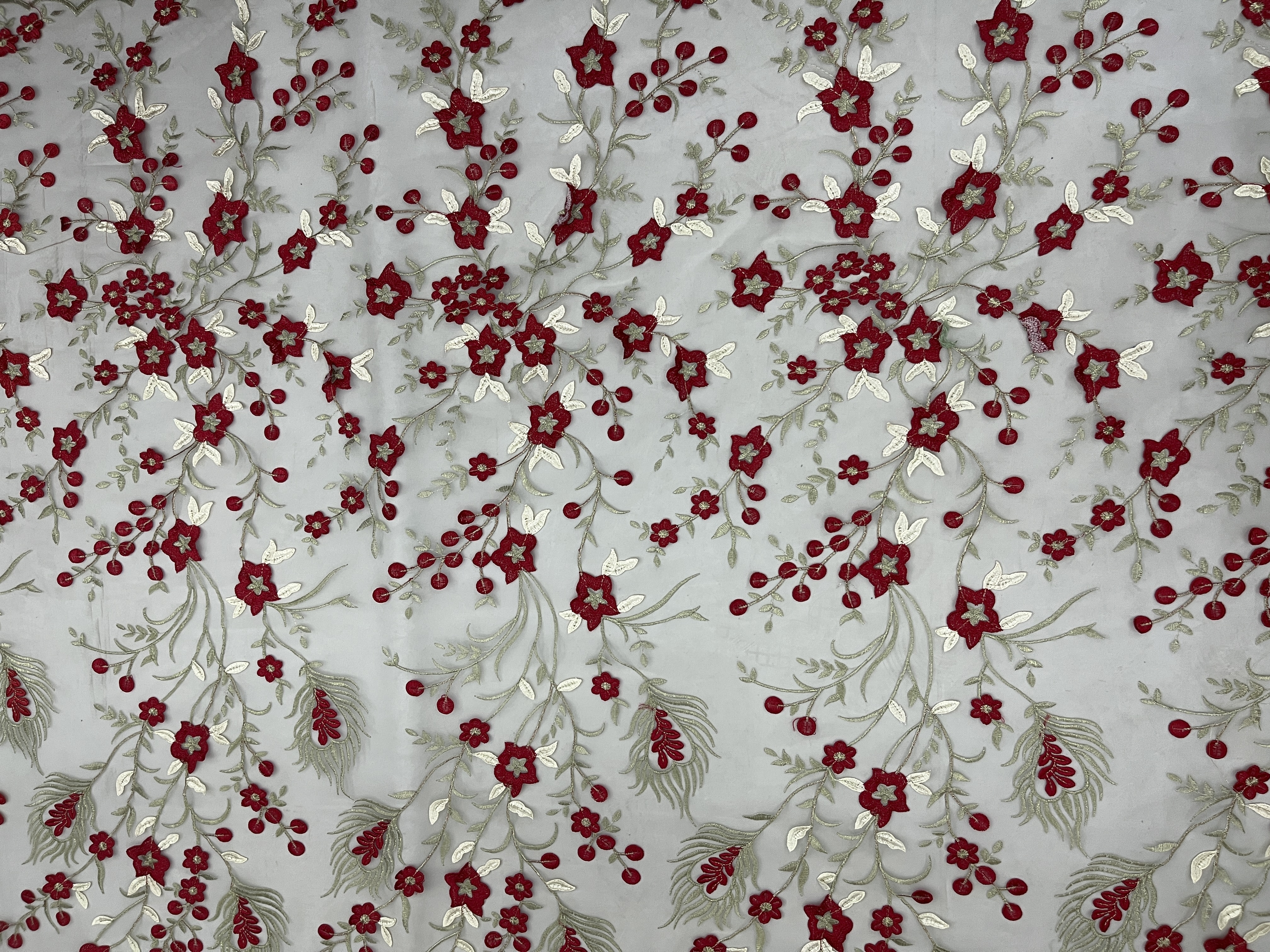 Vibrant Red Flower Pattern With Plain Embroidery HKC10187  embroidery fabric,fashion embroidery fabric,textile