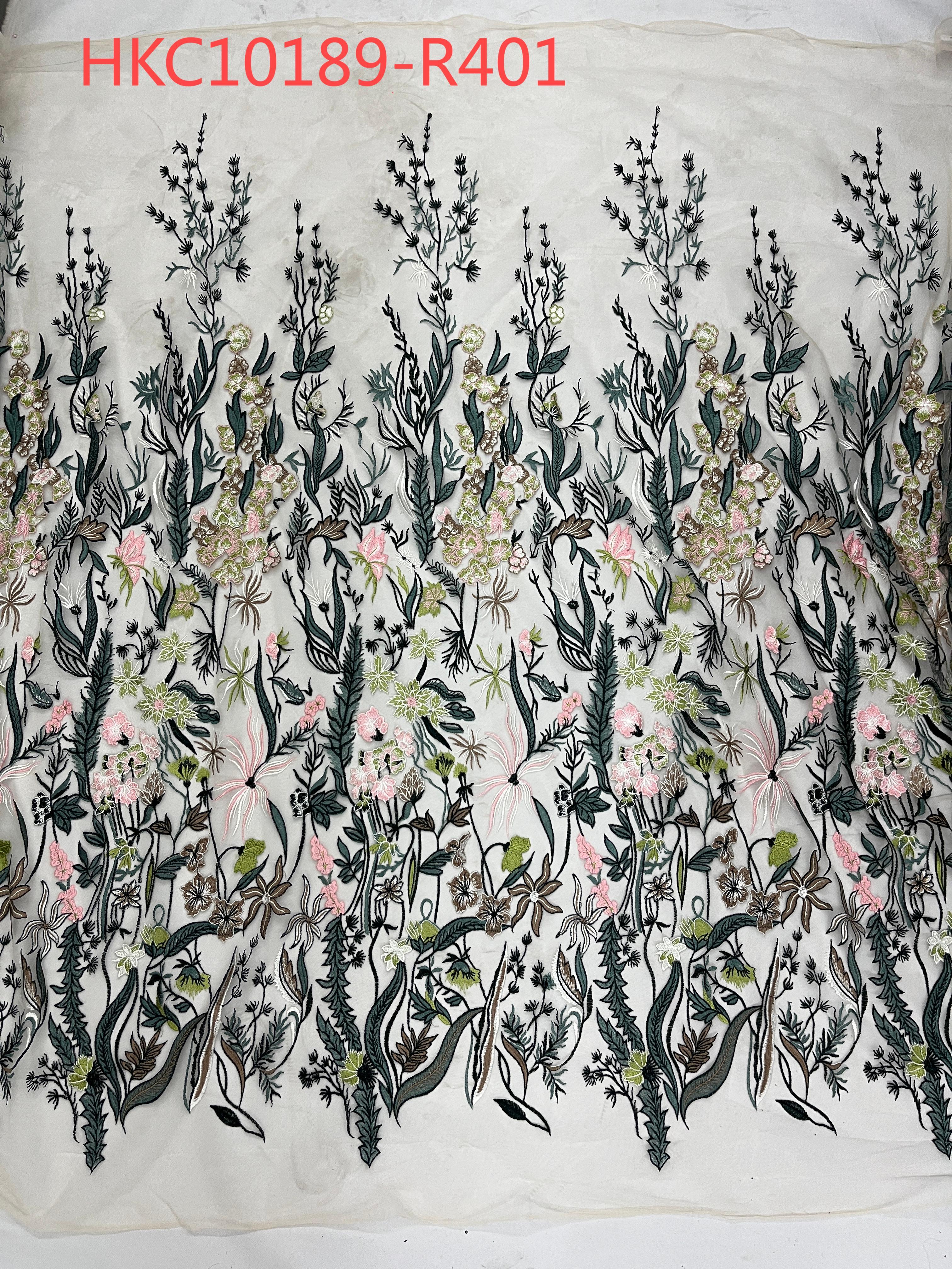 Steady Green Twig Pattern With Plain Embroidery HKC10189  embroidery fabric,fashion embroidery fabric,textile