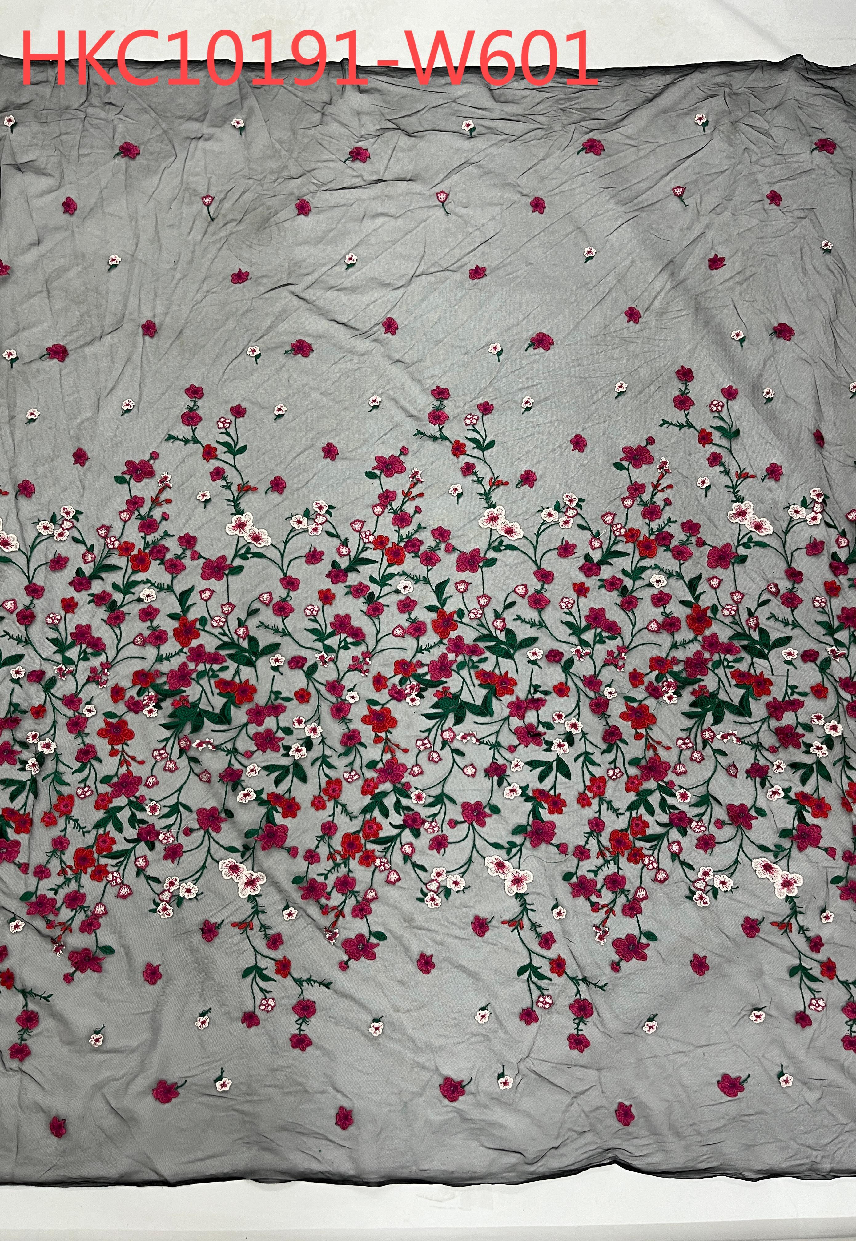 Multi Colorful Flower Pattern With Plain Embroidery HKC10191  embroidery fabric,fashion embroidery fabric,textile