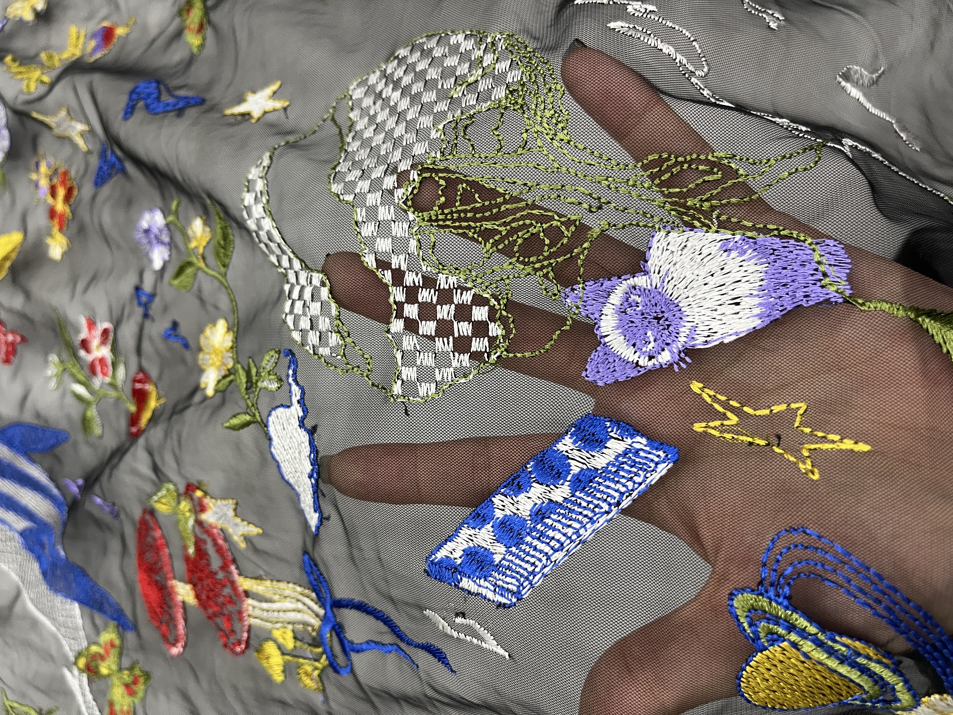 Multi Colorful Seabed Pattern With Plain Embroidery HKC10192  embroidery fabric,fashion embroidery fabric,textile