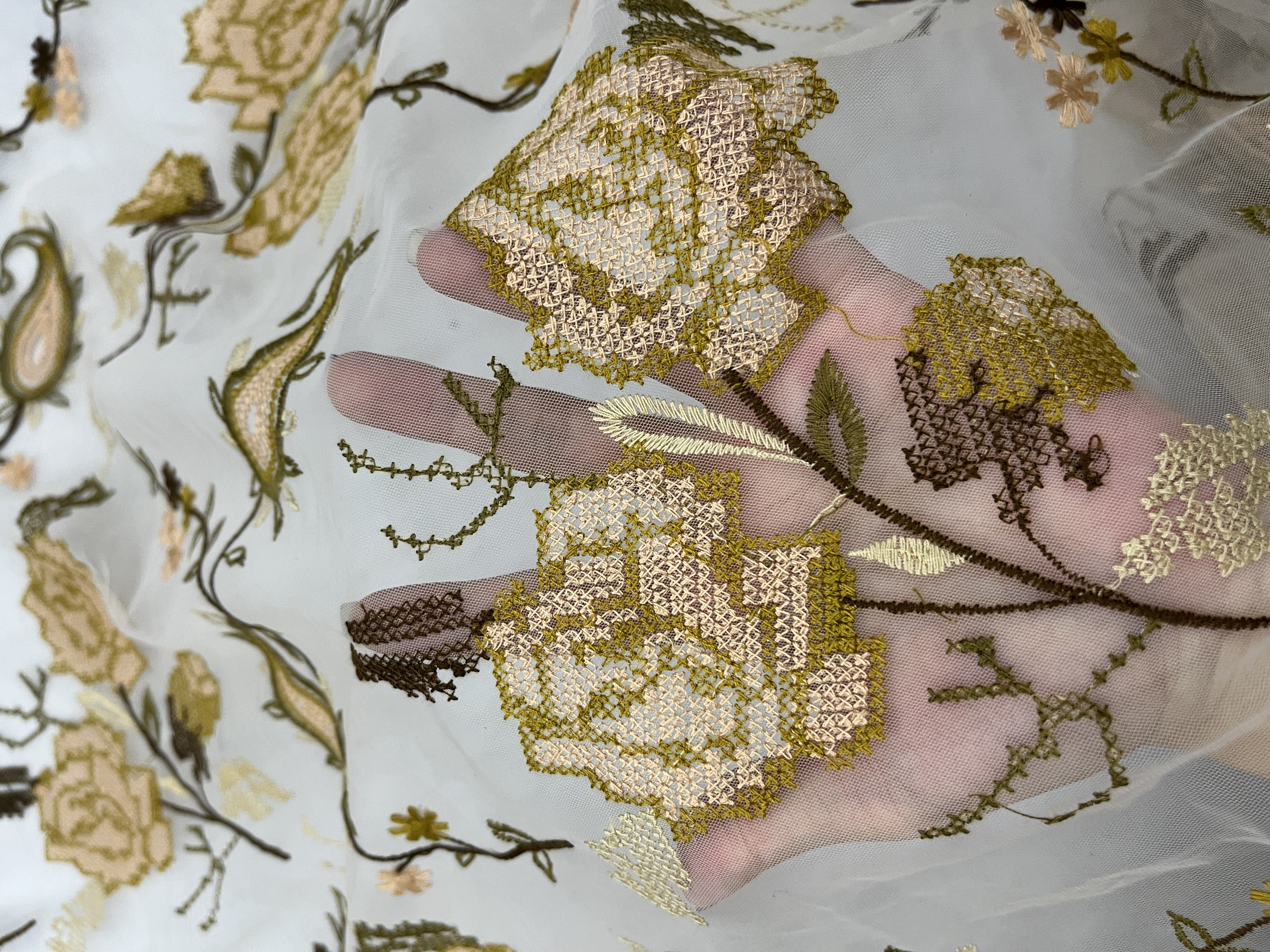 Brown Rose Pattern With Plain Embroidery HKC10193  embroidery fabric,fashion embroidery fabric,textile