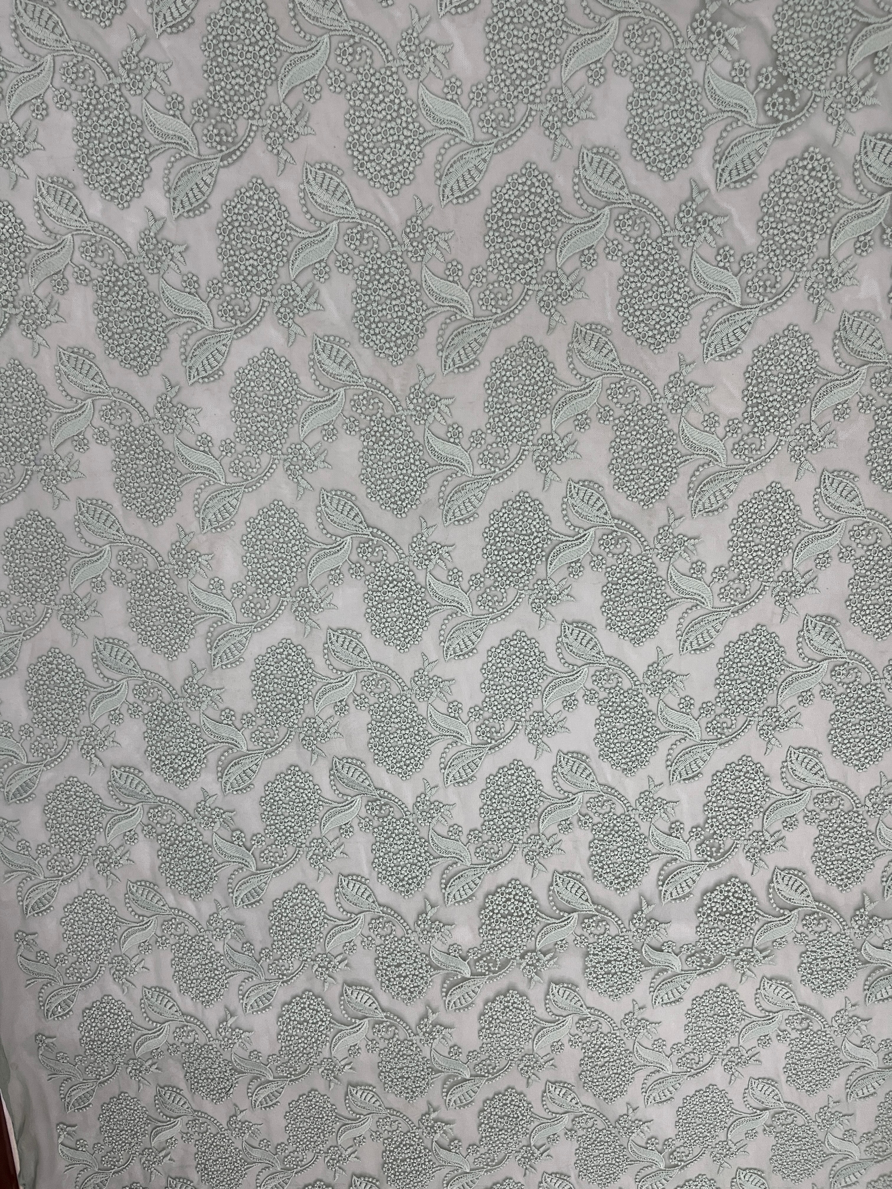 Light Green Flower Pattern With Plain Embroidery HKC10194  embroidery fabric,fashion embroidery fabric,textile