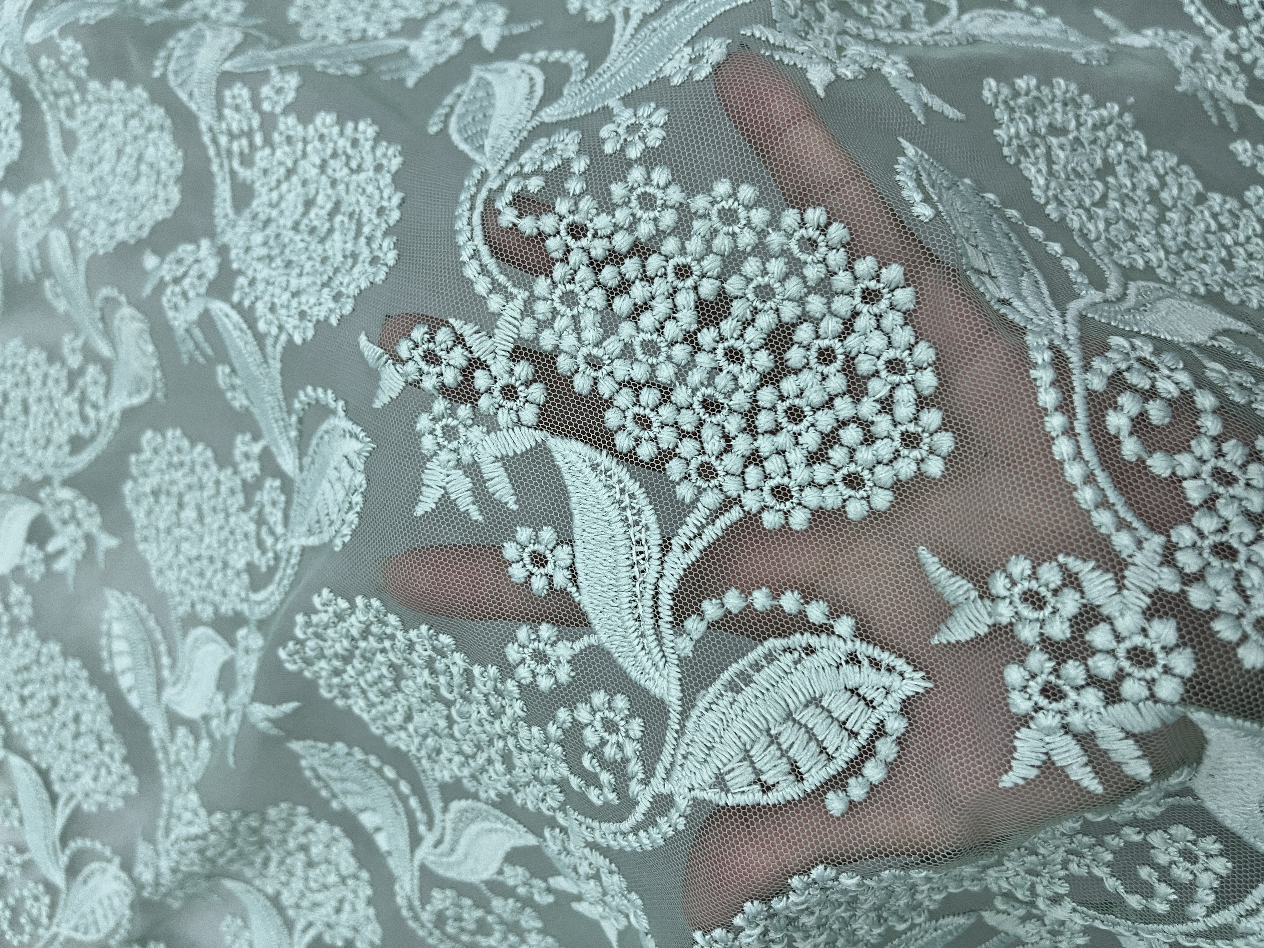 Light Green Flower Pattern With Plain Embroidery HKC10194  embroidery fabric,fashion embroidery fabric,textile