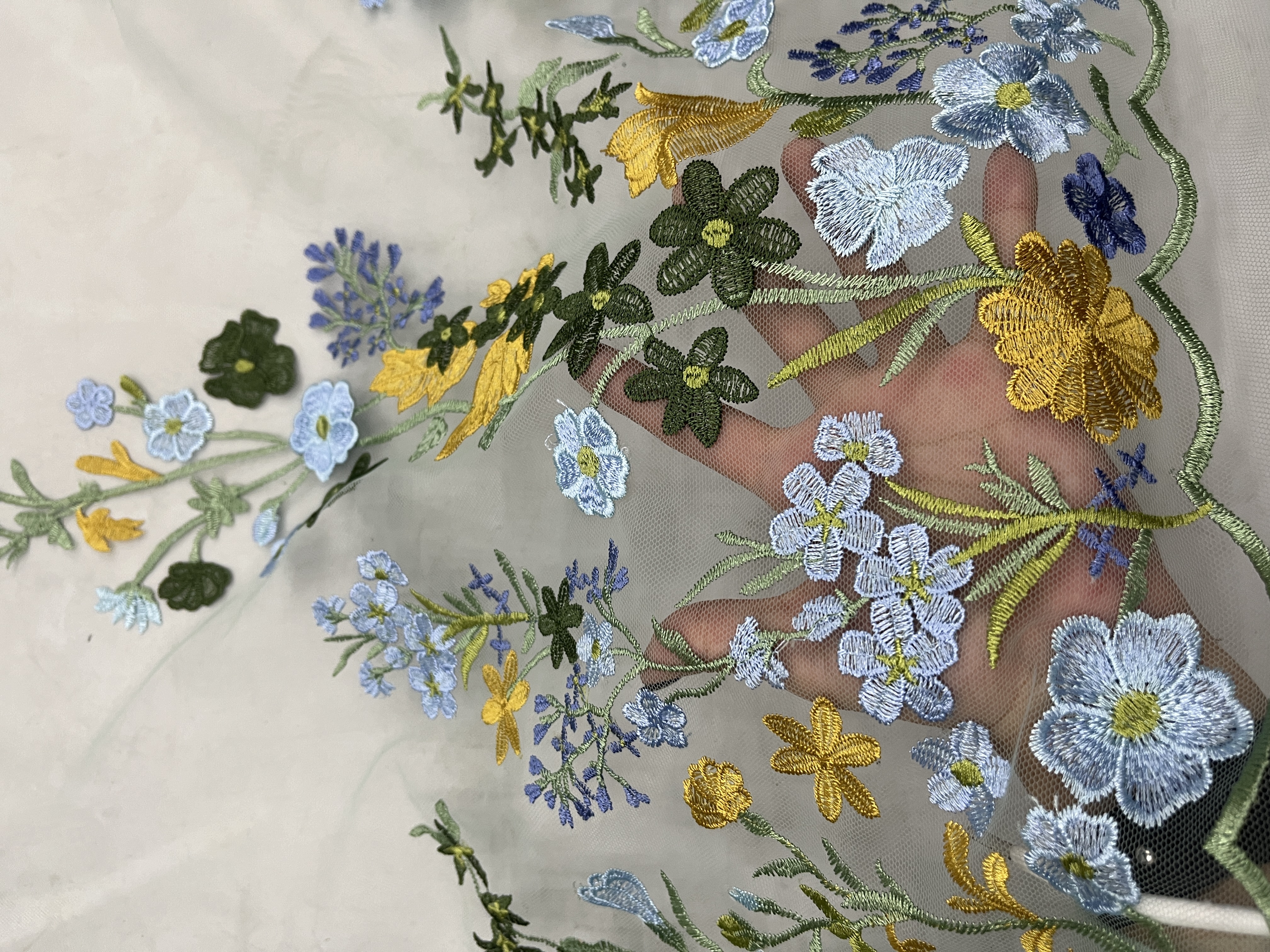 Colorful Flower Pattern With Plain Embroidery HKC10196  embroidery fabric,fashion embroidery fabric,textile
