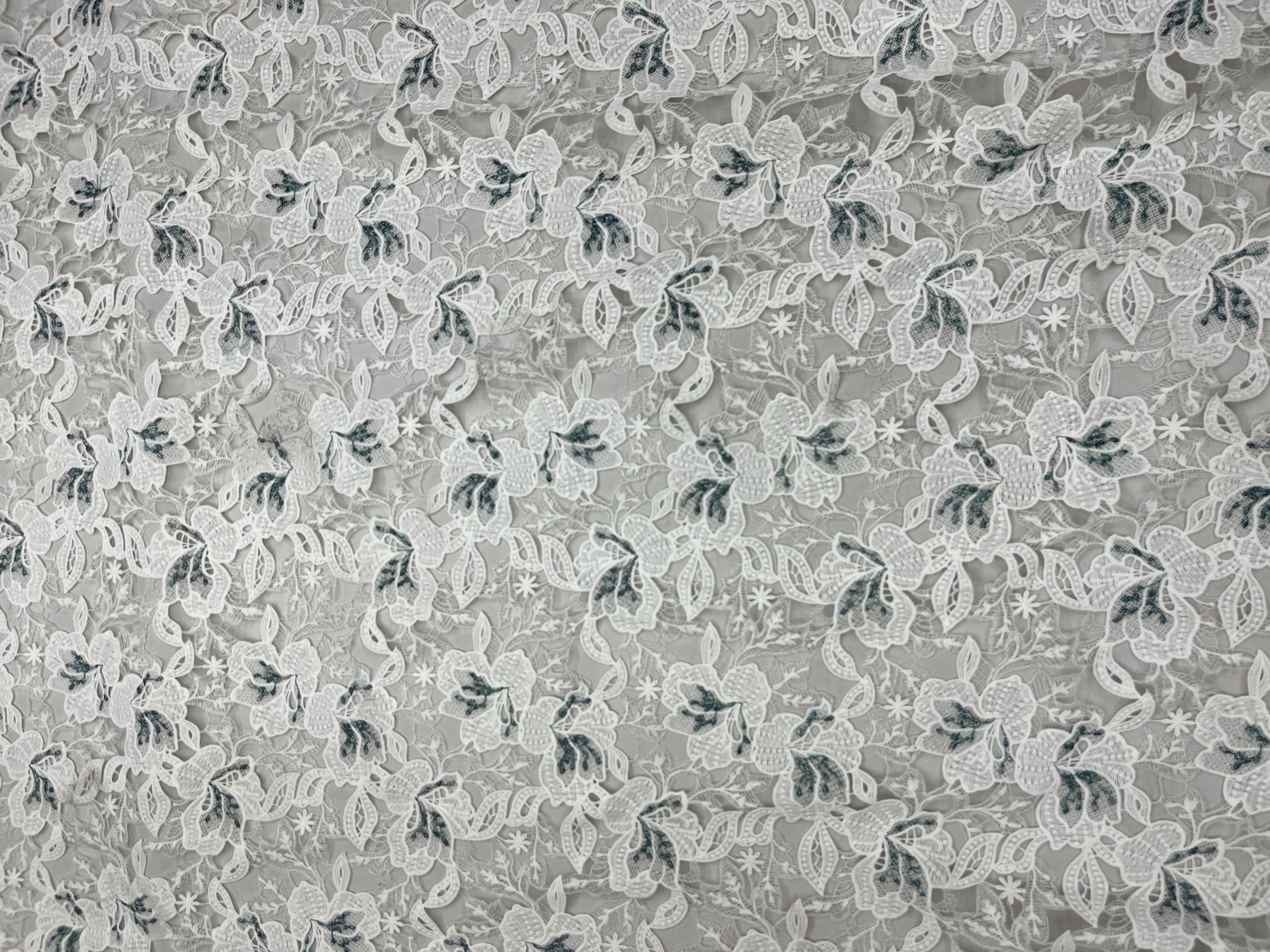 White Flower Pattern With Chemical Embroidery HKC10197  embroidery fabric,fashion embroidery fabric,textile