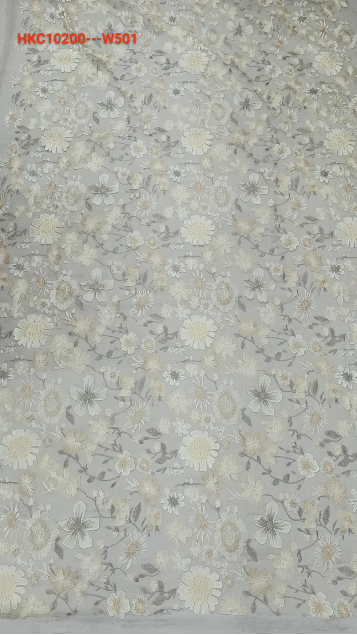 Elegant Flower Pattern With Plain Embroidery HKC10200  embroidery fabric,fashion embroidery fabric,textile