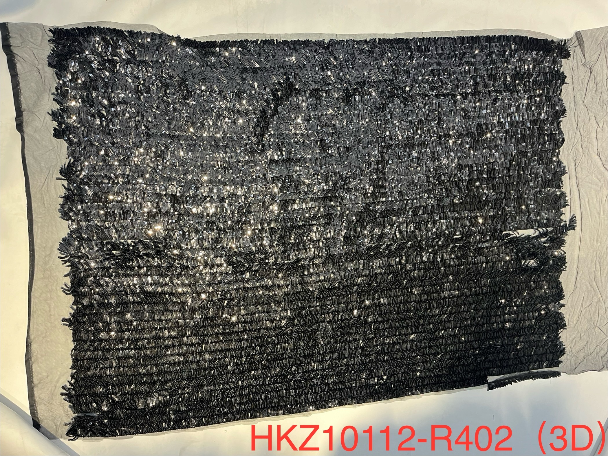 Black Sequins Embroidery With Fringe HKZ10112  sequins embroidery factory