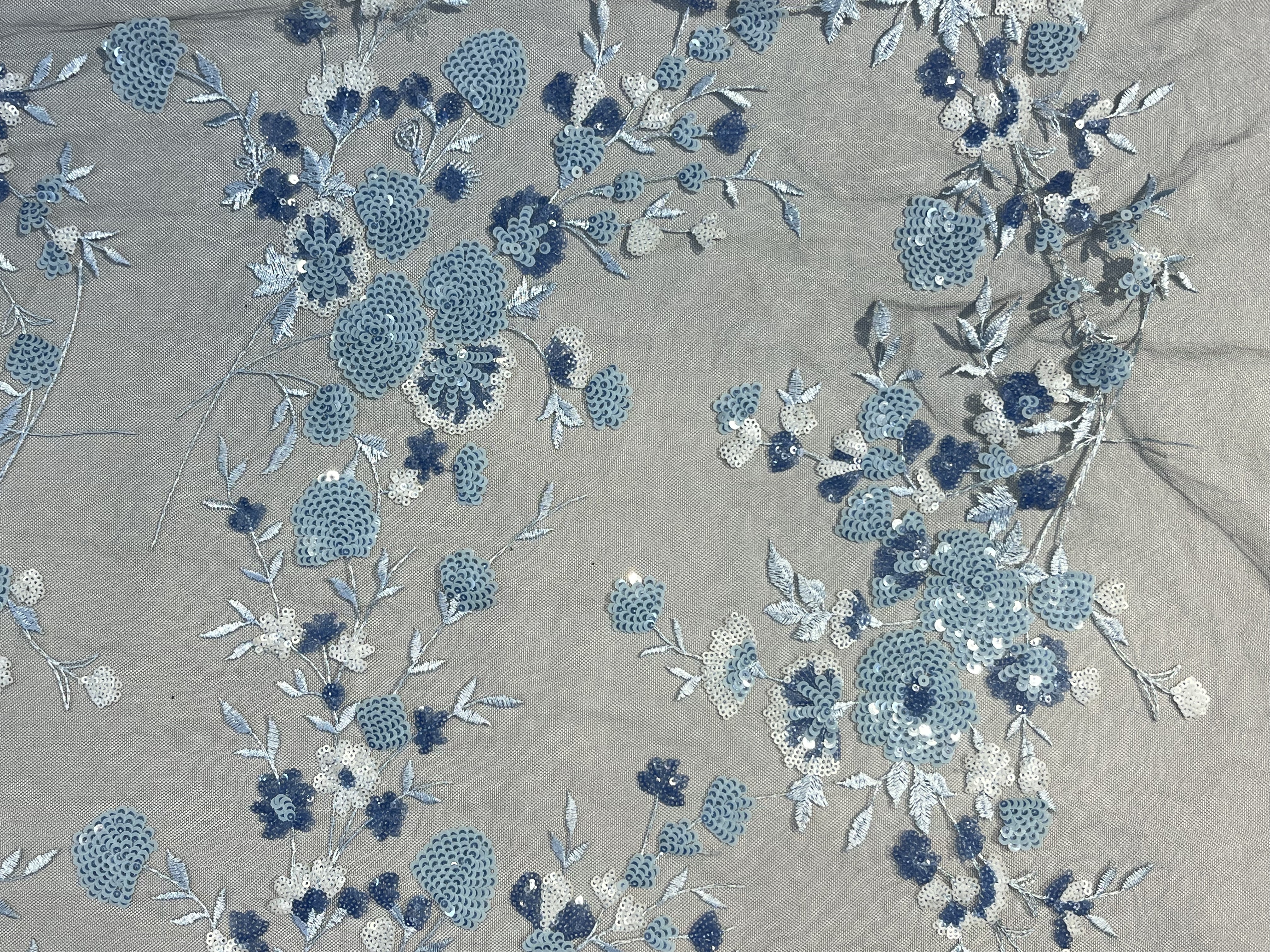 HKZ8903 High Quality Wholesale Plain Embroidery Full Florals Breathable Soft Fabric Durable Textile sequins embroidery factory
