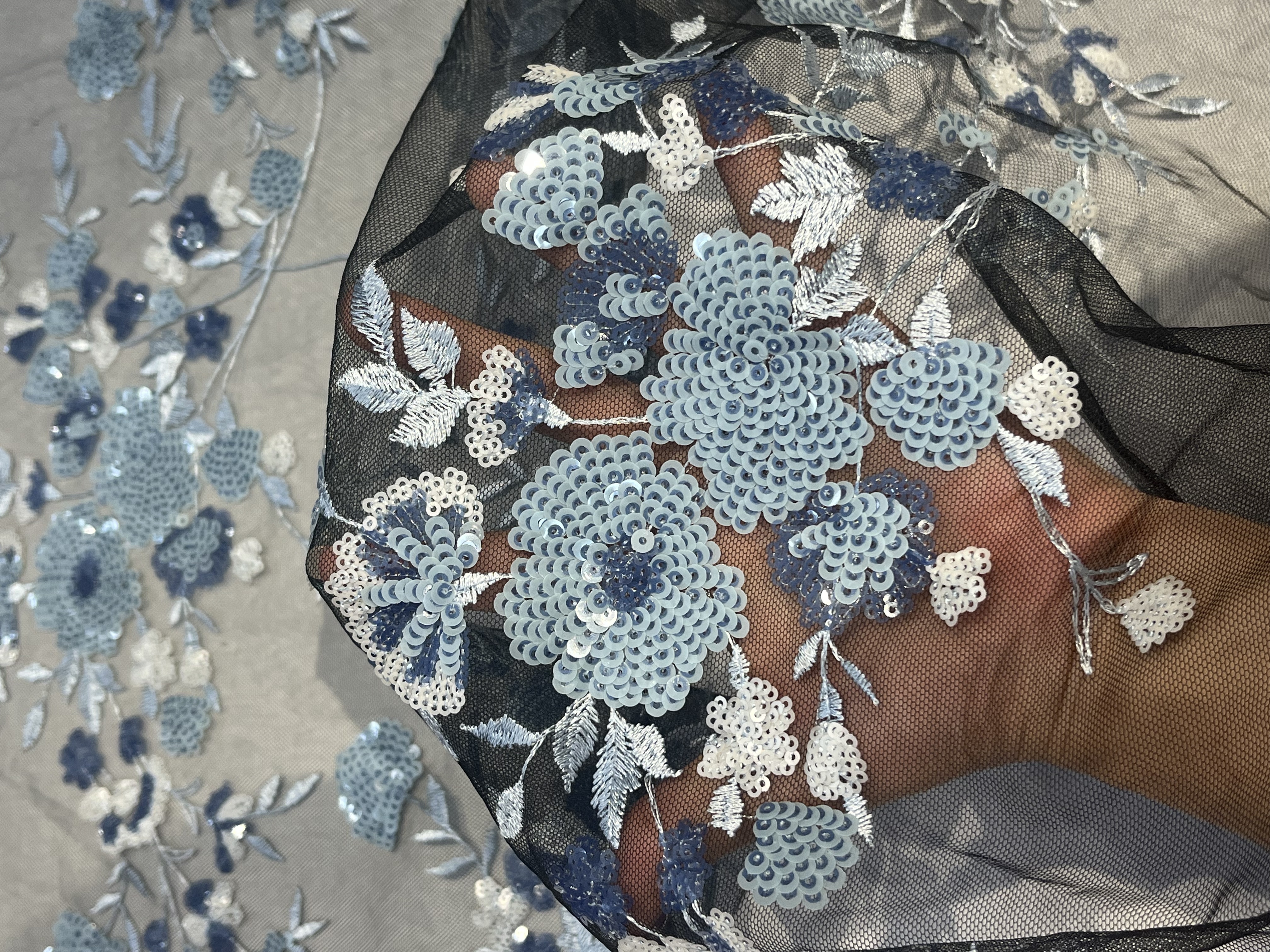 HKZ8903 High Quality Wholesale Plain Embroidery Full Florals Breathable Soft Fabric Durable Textile sequins embroidery factory